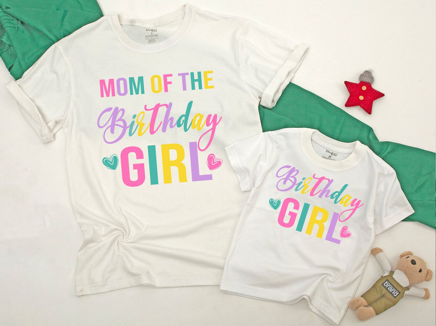 Colorful Birthday Girl Family Matching Shirts for Mom Dad and entire family sweet first birthday party celebration soft cotton comfortable