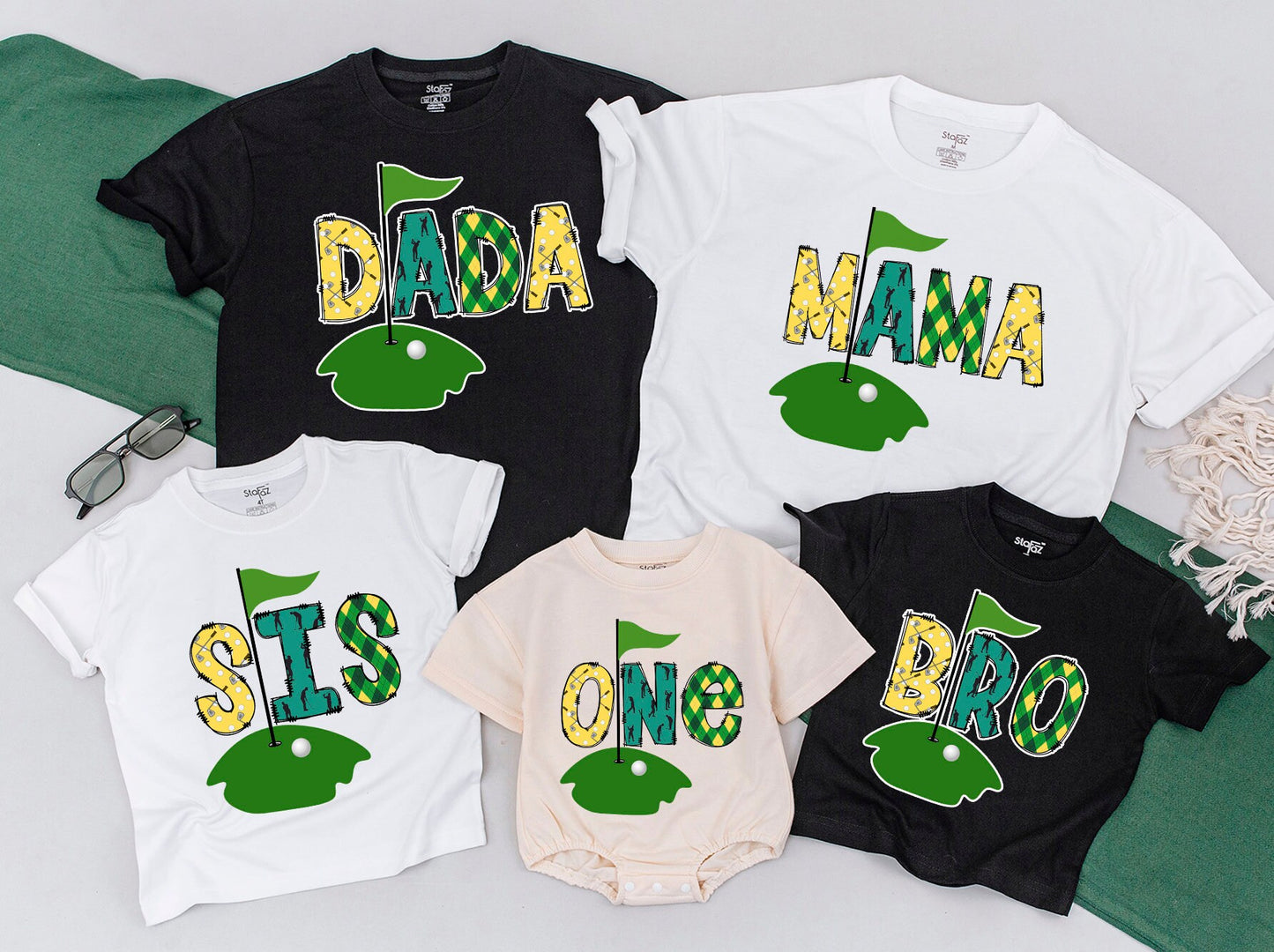 Matching Family Masters Golf First Birthday Party Outfit Hole in One Celebration Baby Romper Tee One Year Old Mama Dada Adorable Gift
