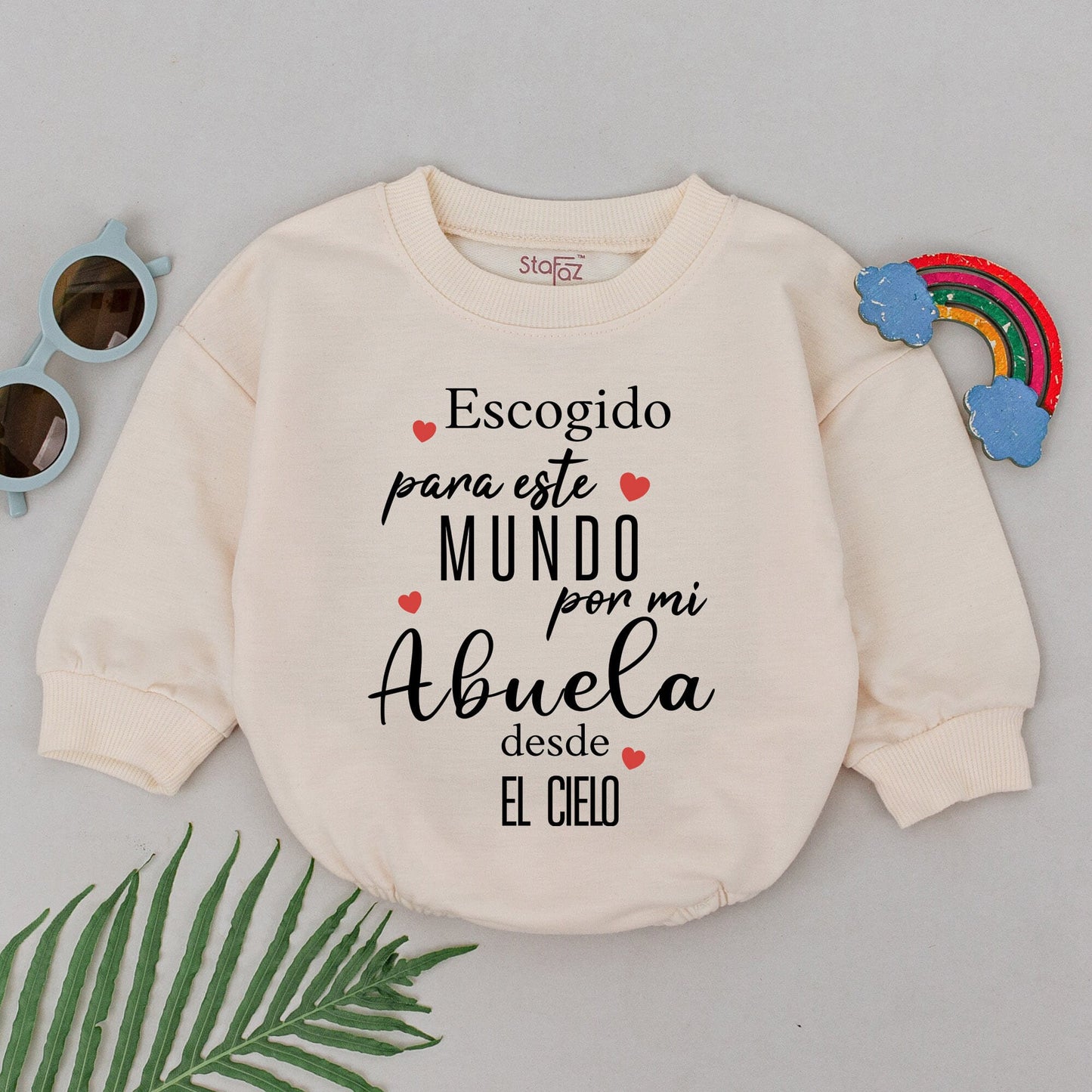 Sentimental Spanish 'Escogido para este MUNDO por mi Abuela desde EL CIELO' Baby Romper, Handpicked by Grandma Memorial Outfit Soft Cotton New Baby Shower Gift