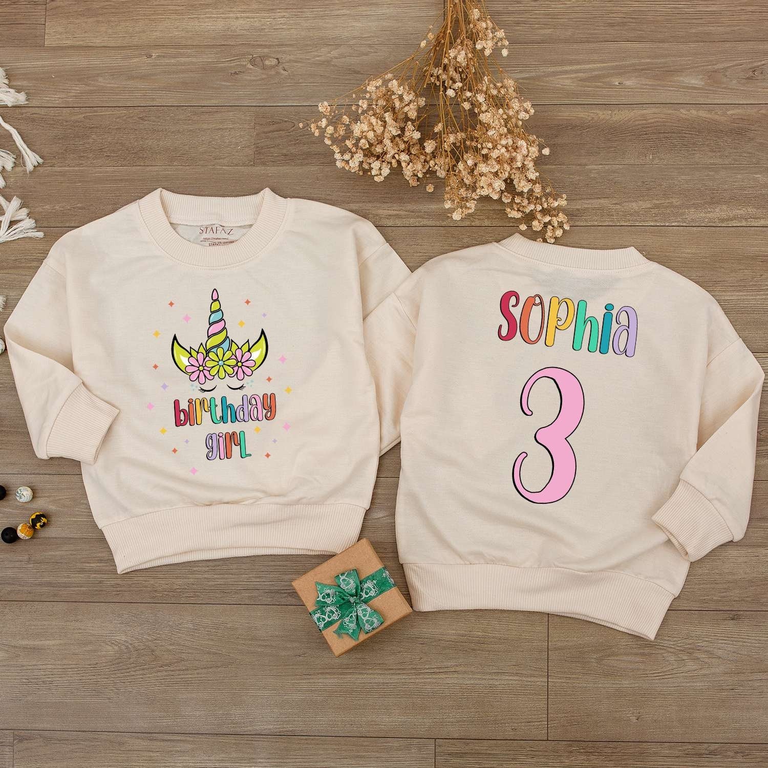 Personalized Rainbow Unicorn First Birthday Girl Bubble Romper with Flowers Custom Name Number One Baby Newborn Shower Gift Adorable Outfit