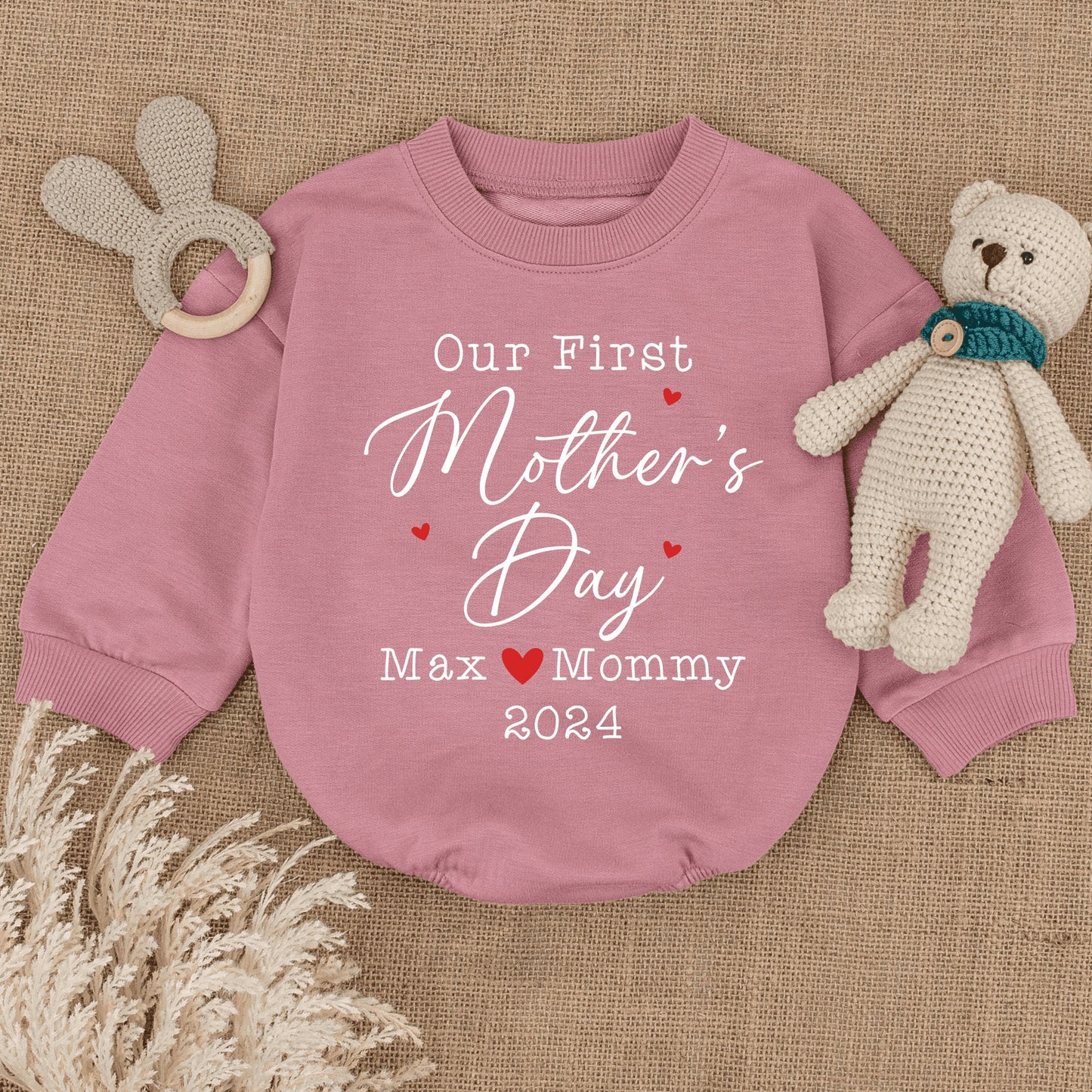Personalized Our First Mother's Day Baby Romper a cherished gift from baby celebrating their very first special holiday soft infant clothing