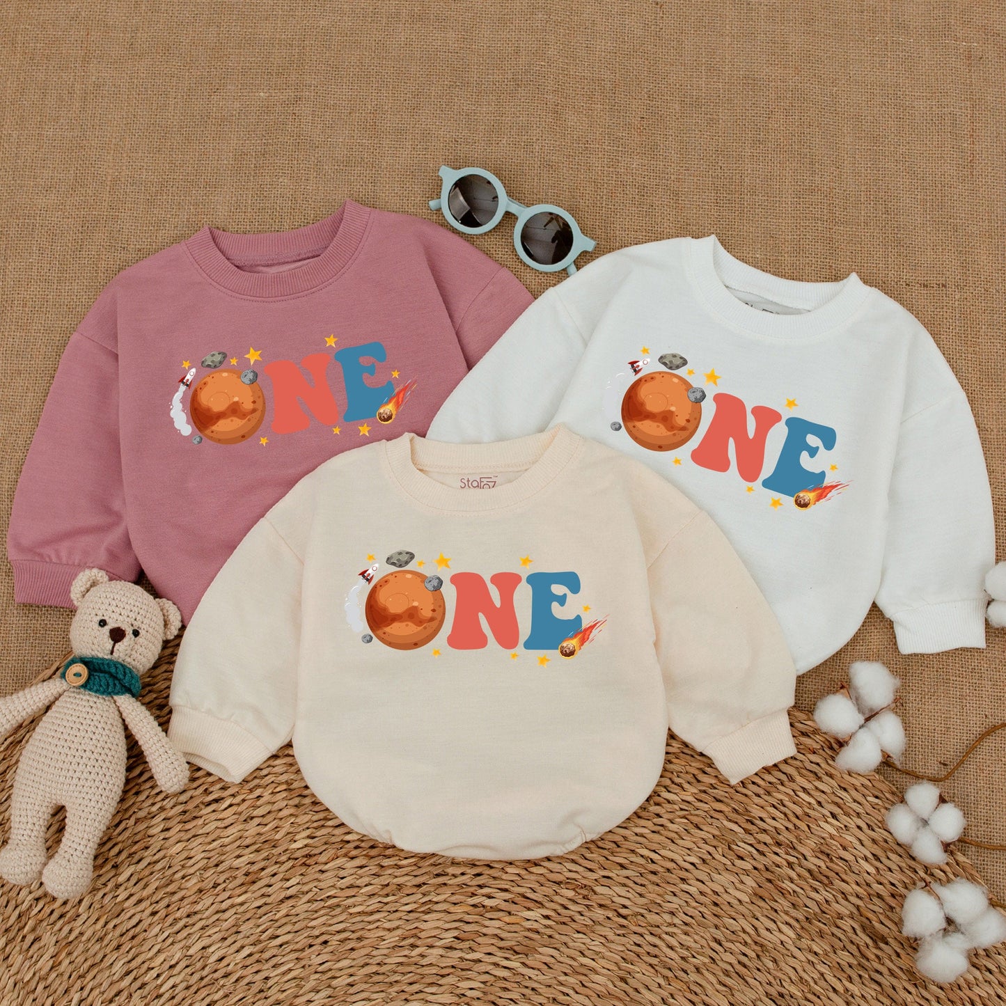Space 1st Birthday Bubble Romper First Trip Around The Sun Bodysuit Sweatshirt Smash Cake Outfit Baby Boy Girl Shower Gift