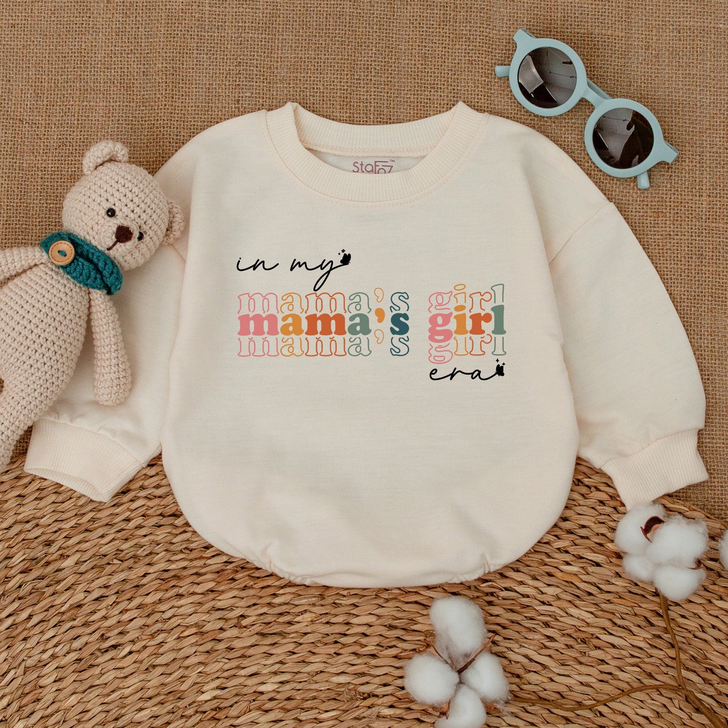 In My Mama's Girl Era Baby Romper Playful Retro Bodysuit Colorful Design Stacked Text Mother's Day Gift For Baby Girl Bestie Comfortable