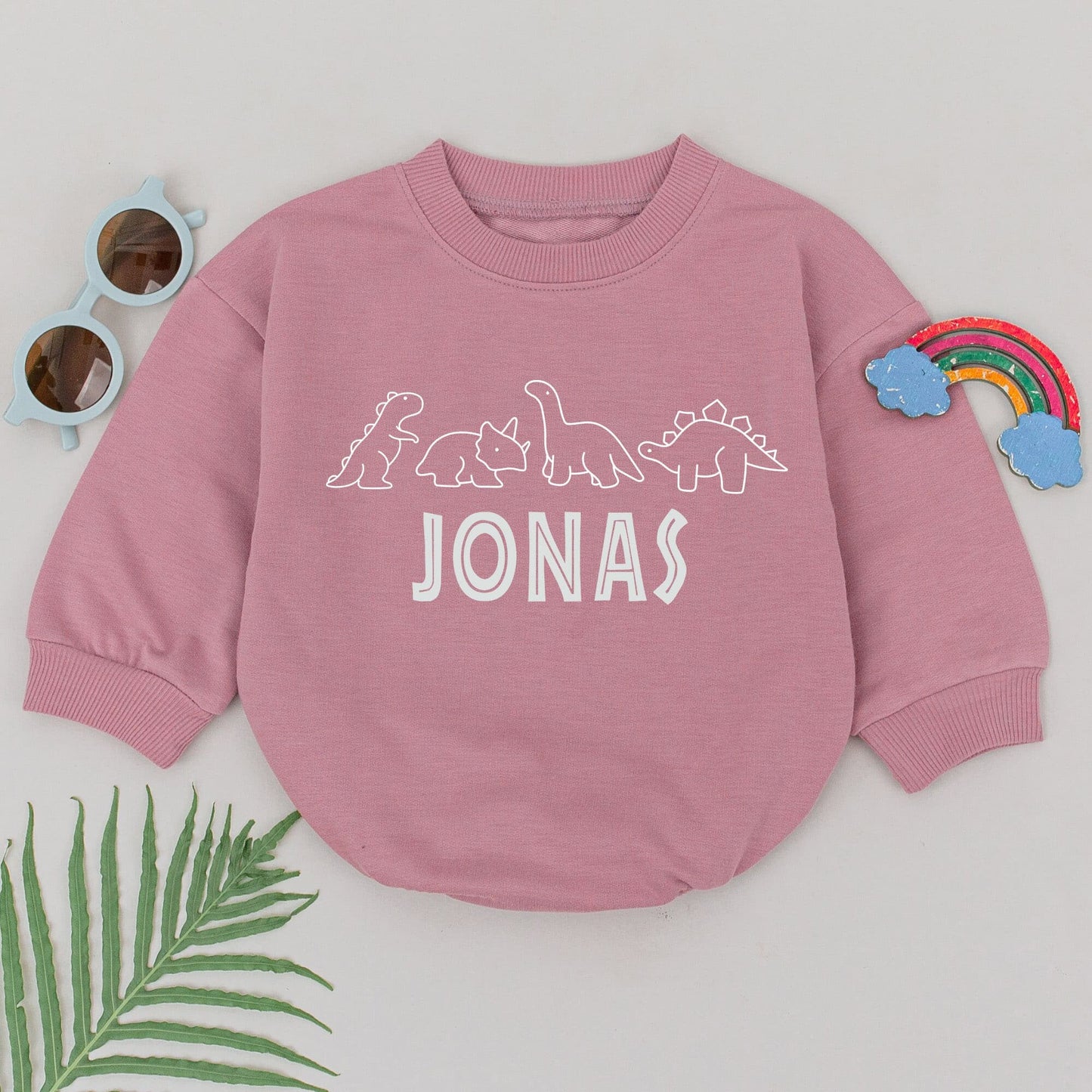 Personalized Baby Boy Dinosaur Romper Bubble Bodysuit with Custom Name Cartoon Silhouettes Playful Design Soft Cotton Birthday Gift Idea Coming Home Outfit