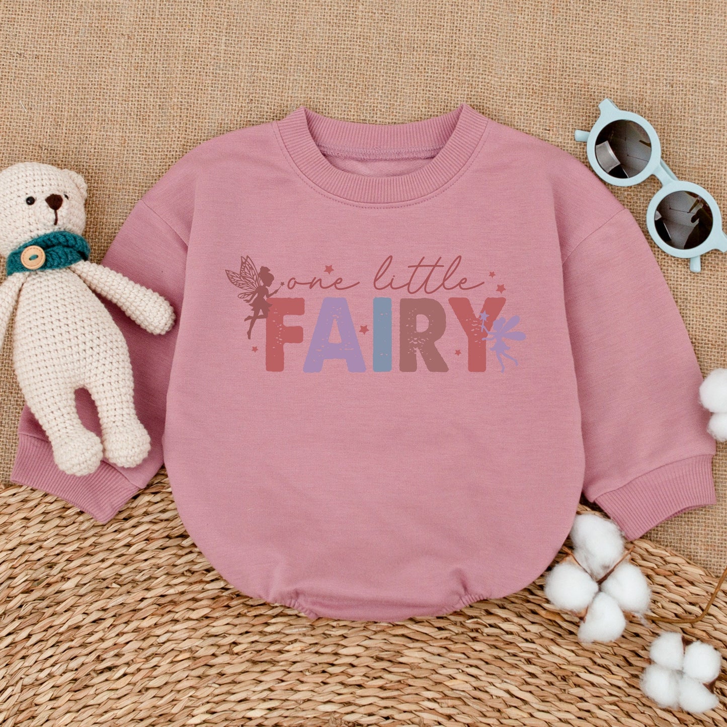 Whimsical One Little Fairy Baby Girl Romper Pink Lavender Teal Stars for Fairytale Birthday Party or Newborn Bubble Bodysuit Gift