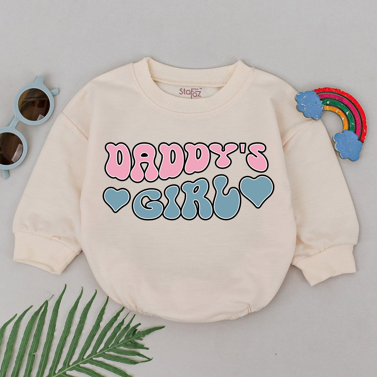 Daddy's Girl Baby Romper Retro Pink Blue Heart Bubbly Design Newborn First Father's Day Gift Cute Playful Infant Bodysuit