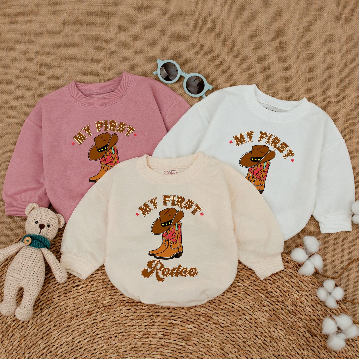 Personalized My First Rodeo Birthday Romper Western Baby Boy Bodysuit First 1st Year Cowboy Hat Plaid Sweatshirt Bubble Gift