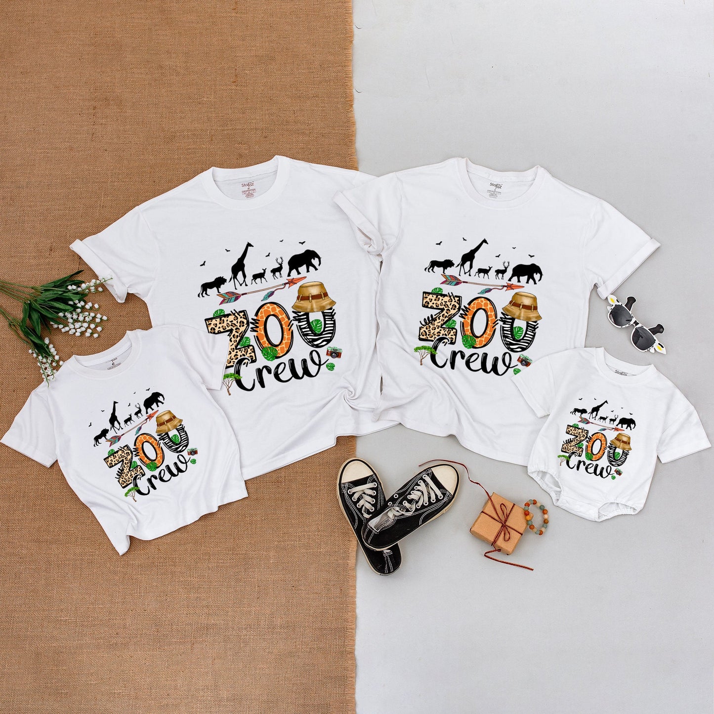 Zoo Crew Matching Family Shirts Safari Squad Trip Tee with Playful Safari Animal Print Design Baby Bodysuit for Birthday