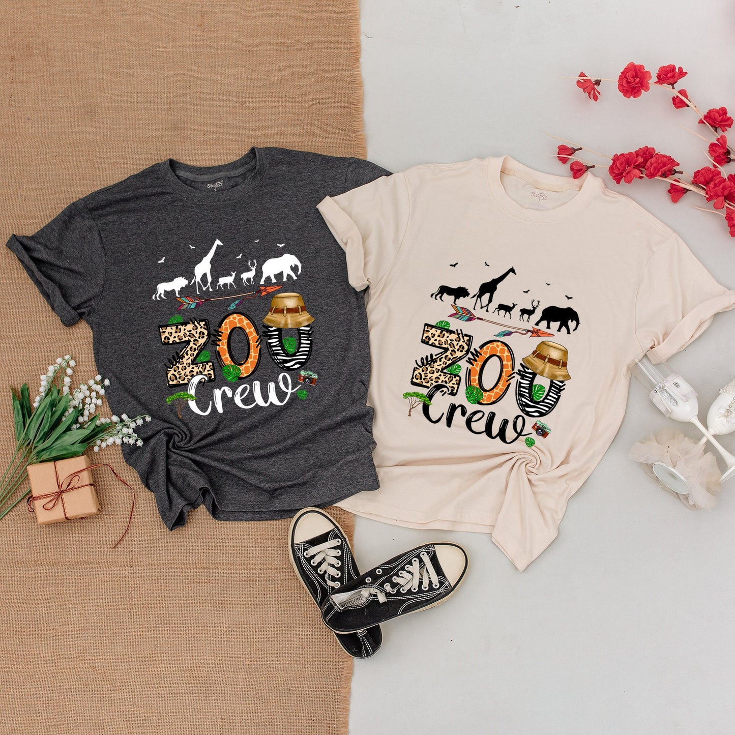 Zoo Crew Matching Family Shirts Safari Squad Trip Tee with Playful Safari Animal Print Design Baby Bodysuit for Birthday