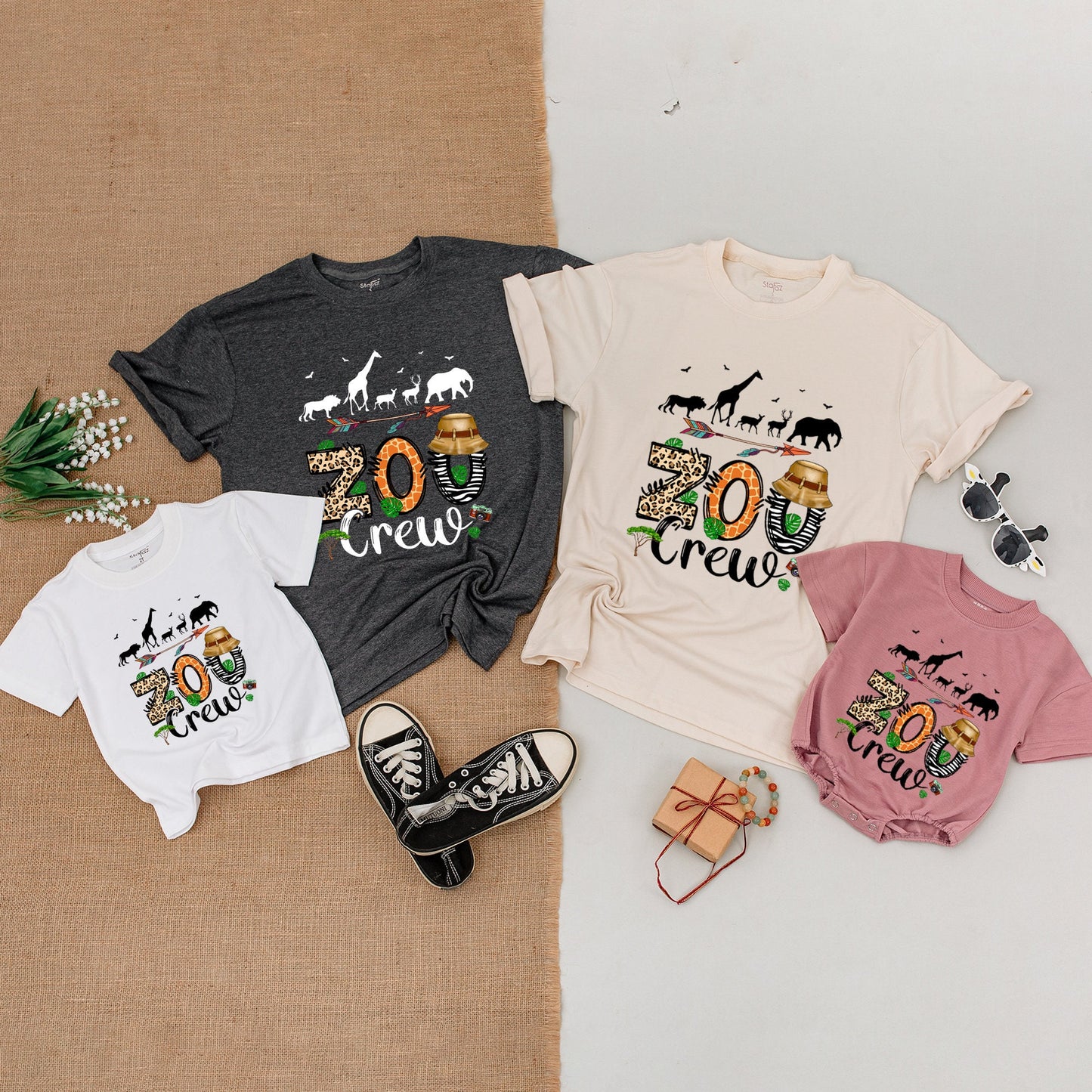 Zoo Crew Matching Family Shirts Safari Squad Trip Tee with Playful Safari Animal Print Design Baby Bodysuit for Birthday
