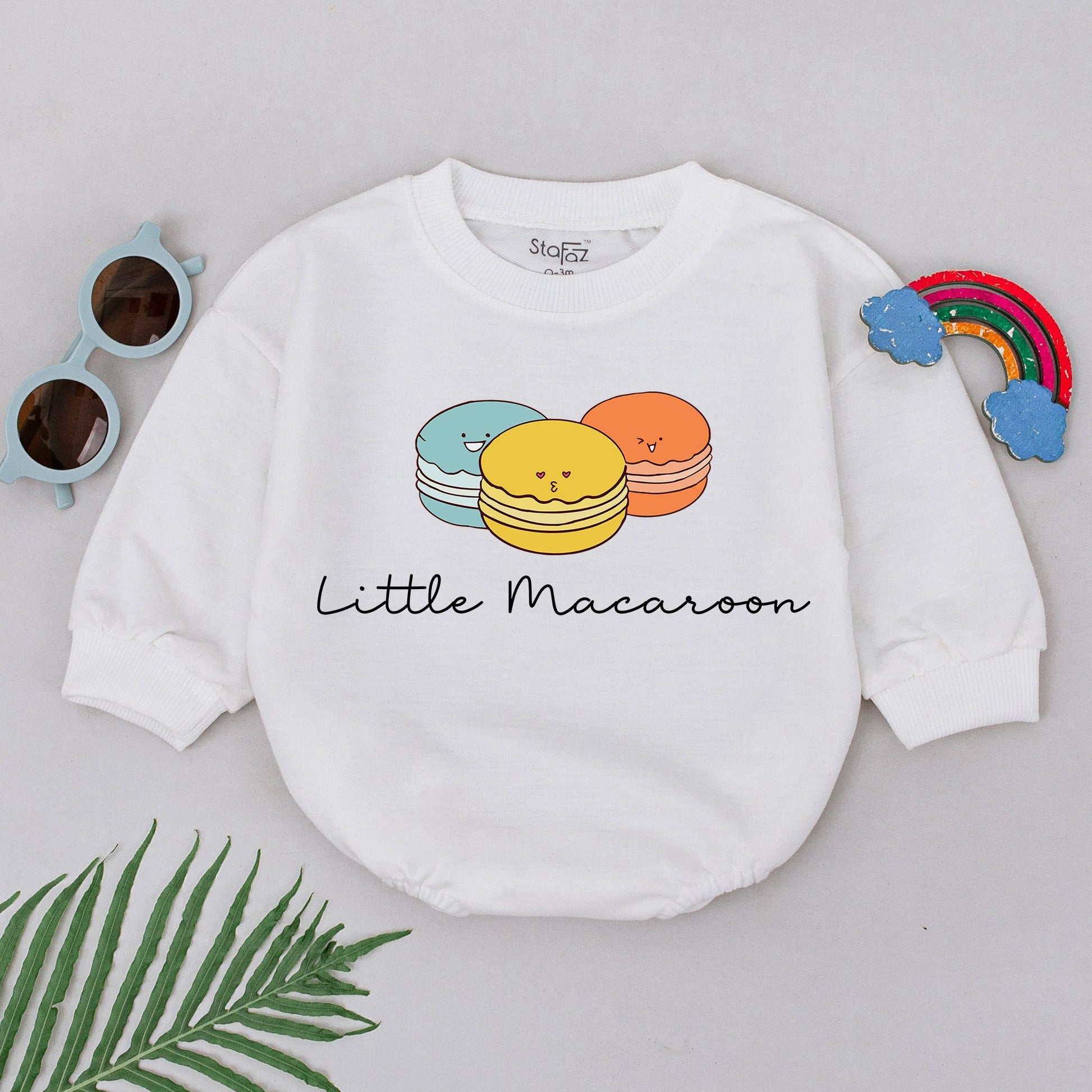 Little Macaroon Romper with Cute French Macaron Design Baby Bodysuit Pastry Food Pun Outfit Minimalist Newborn Girl Boy Baby Shower Gift