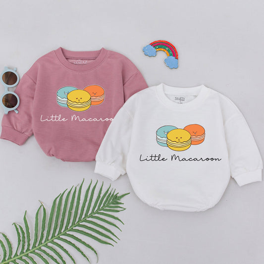 Little Macaroon Romper with Cute French Macaron Design Baby Bodysuit Pastry Food Pun Outfit Minimalist Newborn Girl Boy Baby Shower Gift