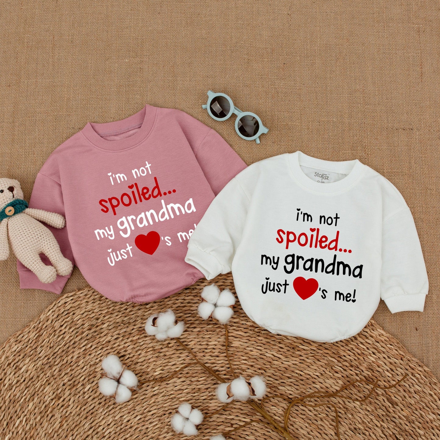 I'm Not Spoiled My Grandma Just Loves Me Baby Romper Cute Red Black Design New Grandbaby Bodysuit Cheerful Pregnancy Announcement Gift Comfortable Cotton