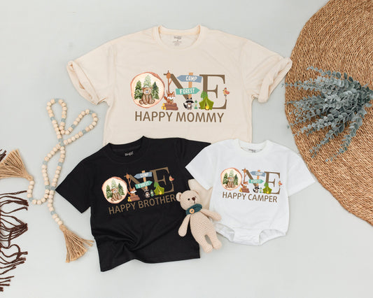 Matching Family Camping Birthday Shirts, One Happy Camper 1st Birthday Outfit, Mommy and Me Tee, Outdoor Adventure Baby, Toddler Boy Girl
