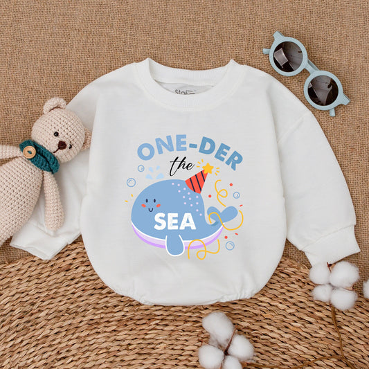 Oneder The Sea Whale Birthday Baby Bubble Romper Ocean Smash Cake Outfit Cheerful Cartoon Party Hat Design Baby Shower Gift