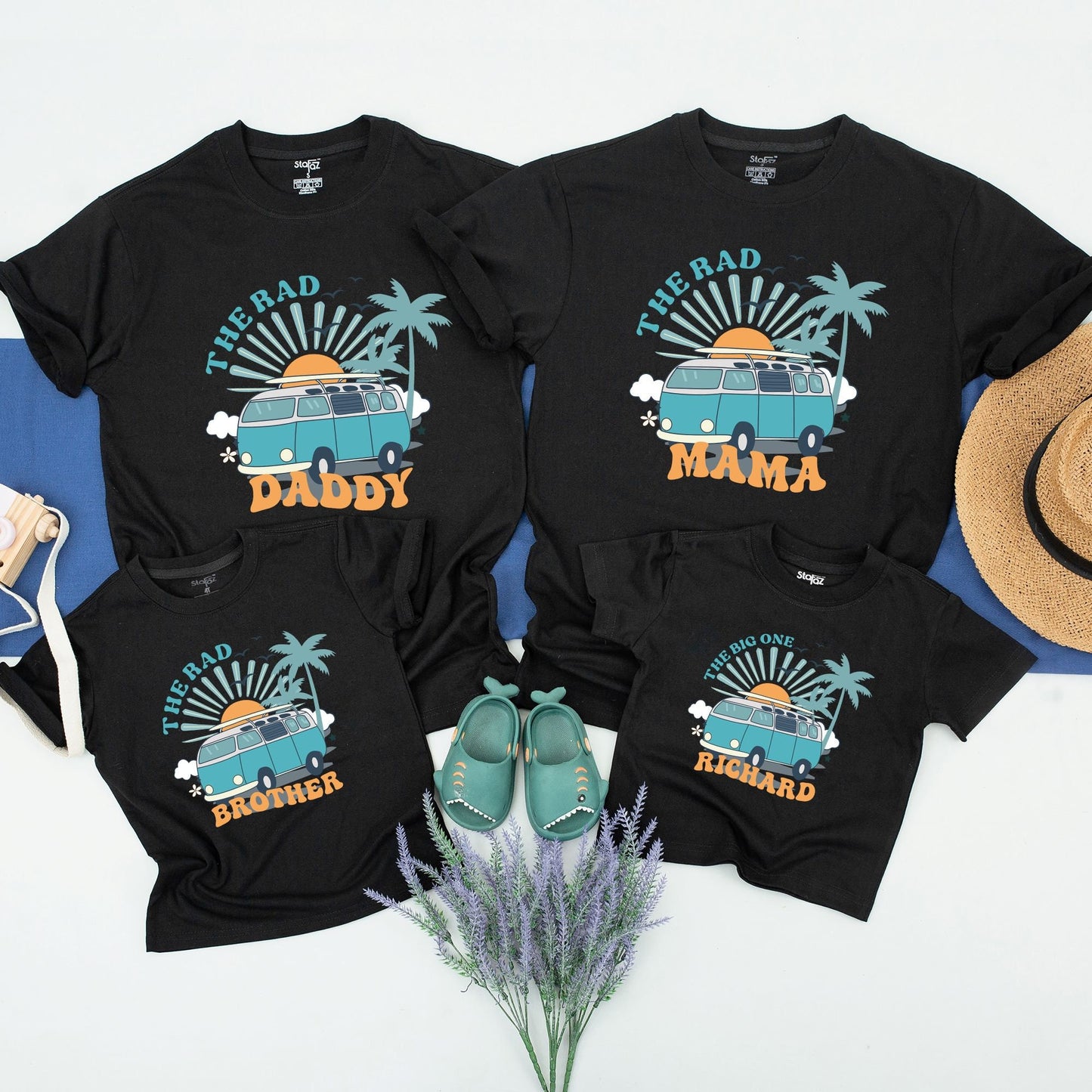 Personalized Matching Family Surf Birthday Shirts The Big One First Birthday Outfit Retro Teal Van Palm Tree Beach Theme