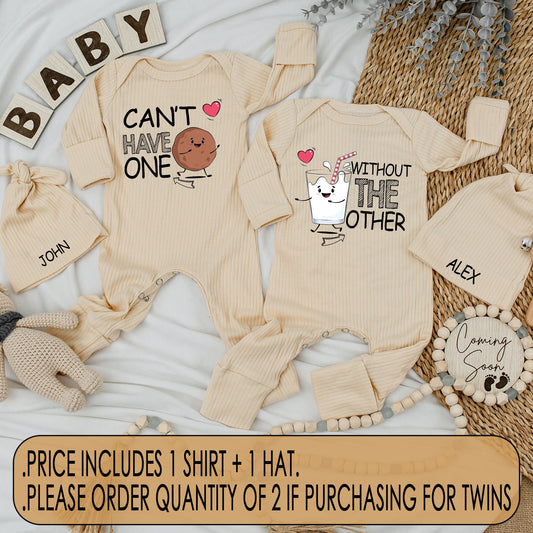 Adorable Milk and Cookies Baby Bodysuit and Hat Set "Can't Have One Without the Other" Matching Newborn Romper Outfit Soft Infant Shower Gift