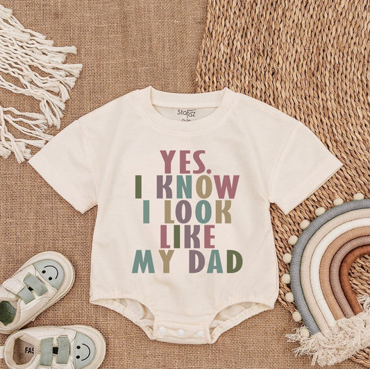 Baby Short Sleeve Romper I Look Like My Dad Bodysuit Father's Day Gift Playful Bold Colorful Newborn Coming Home Outfit Soft Cotton Shower Clothes