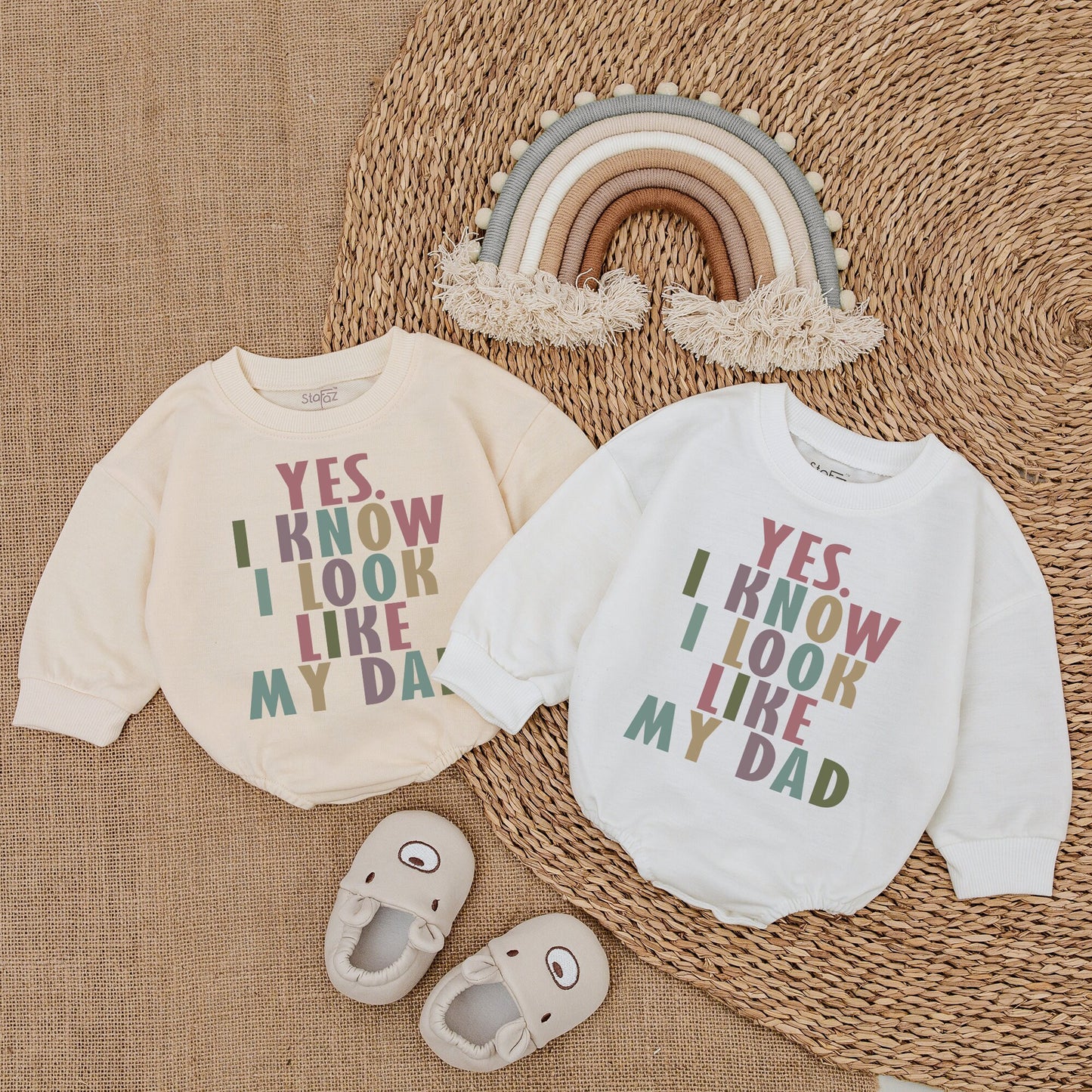 Yes I Know I Look Like My Dad Romper Bodysuit for Baby Girl Boy Modern Playful Funny Daddy & Me Shower Gift Outfit Soft Cotton