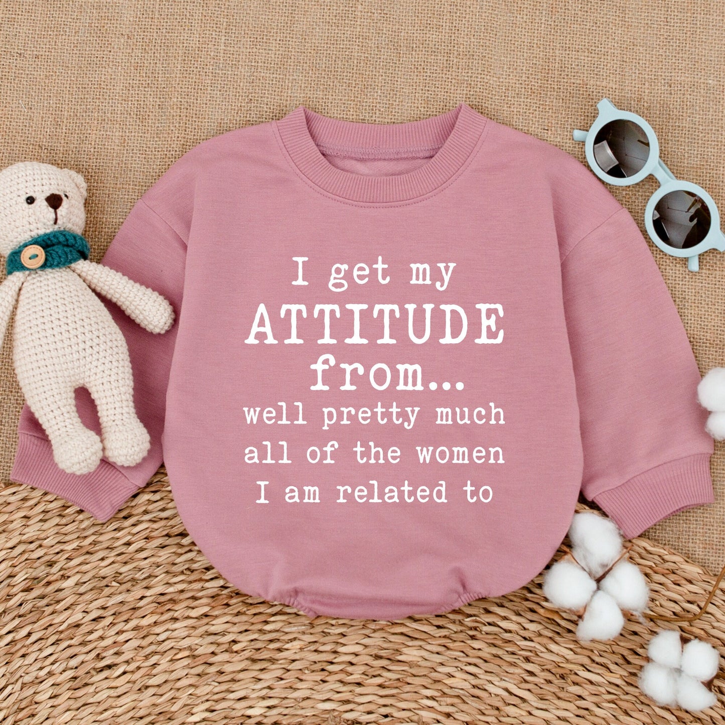 I Get My Attitude From Women Baby Bodysuit Funny Pregnancy Reveal Pink Red Design Soft Cotton Newborn Shower Gift Bubble Romper