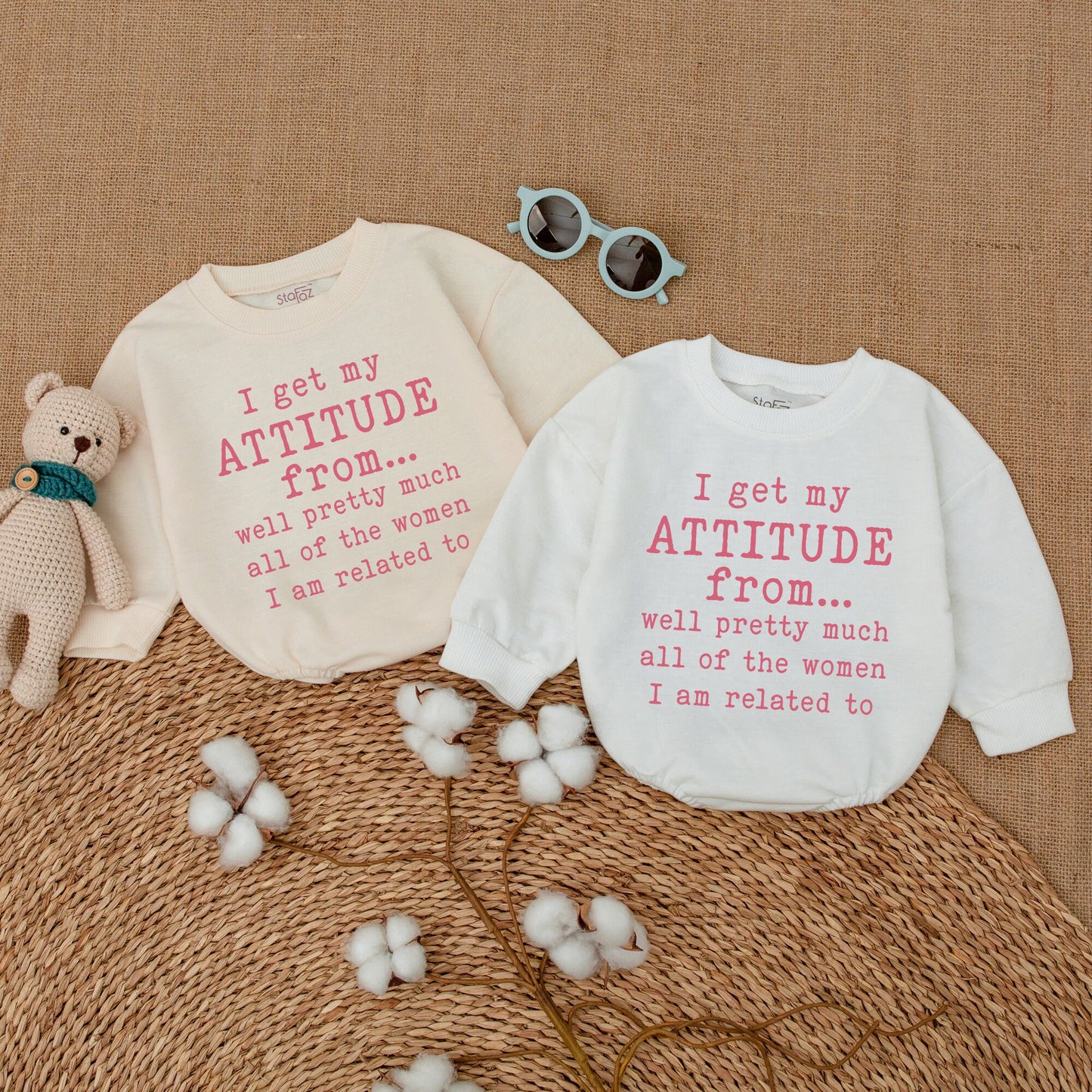I Get My Attitude From Women Baby Bodysuit Funny Pregnancy Reveal Pink Red Design Soft Cotton Newborn Shower Gift Bubble Romper