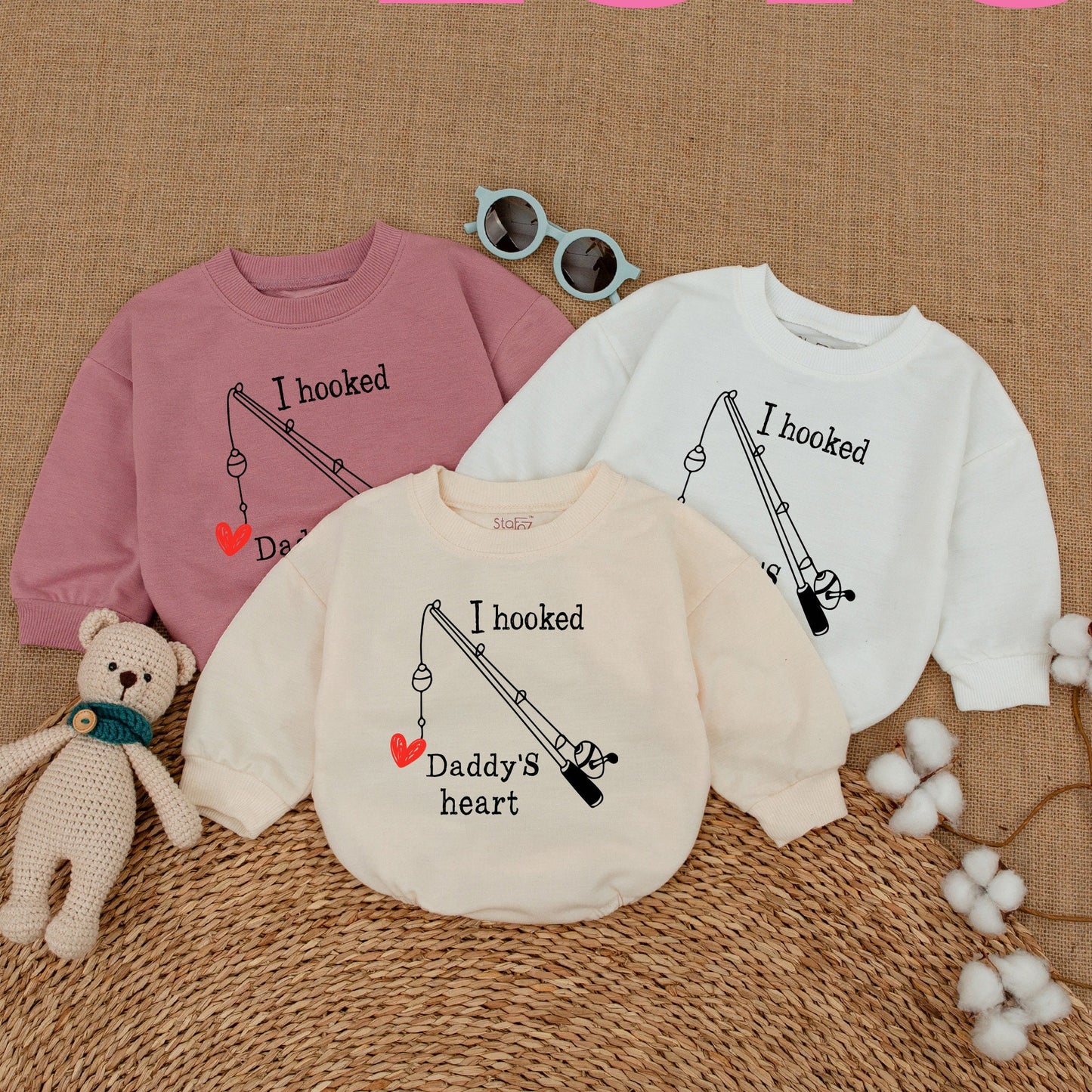 I Hooked Daddy's Heart Romper Baby Bodysuit Minimalist Fishing Rod Father's Day Gift Little Fishing Buddy Baby Shower