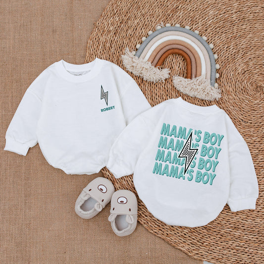 My Mama's Boy Era Romper Bodysuit featuring a Modern Lightning Bolt Design, Perfect Playful Baby Boy Outfit for Newborns, Toddlers, and Thoughtful Shower Gifts