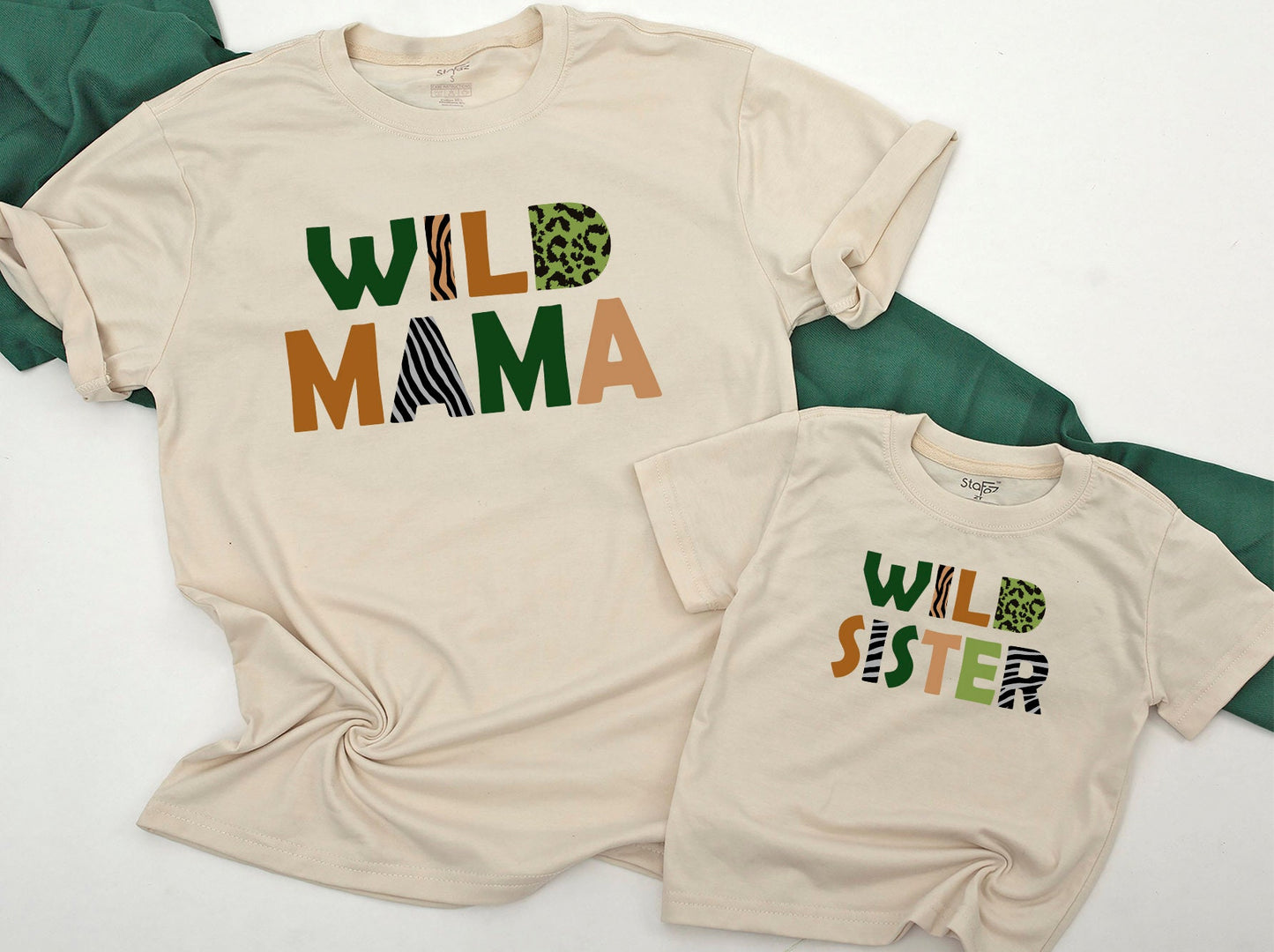 Wild One Matching Family Birthday Shirts for First Celebration Safari Jungle Animal Print Outfit Bold Earth Tones Green Caramel Leopard Pattern