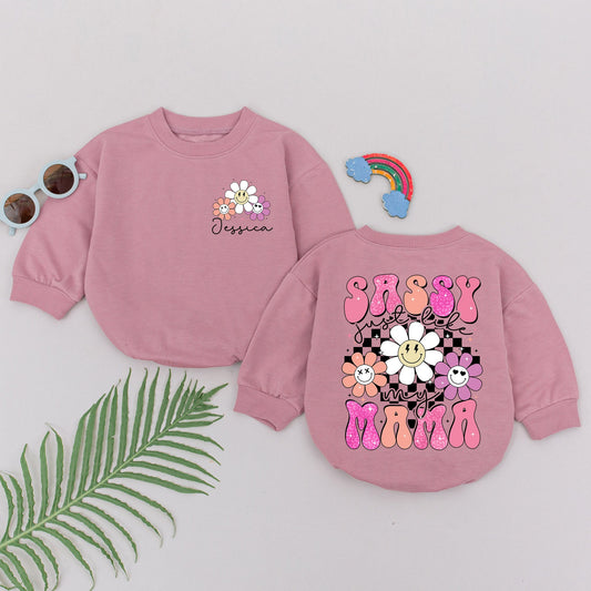 Sassy Just Like My Mama Retro Pink Romper Baby Girl First Mother's Day Outfit Checkered Flower Smile Bodysuit Gift