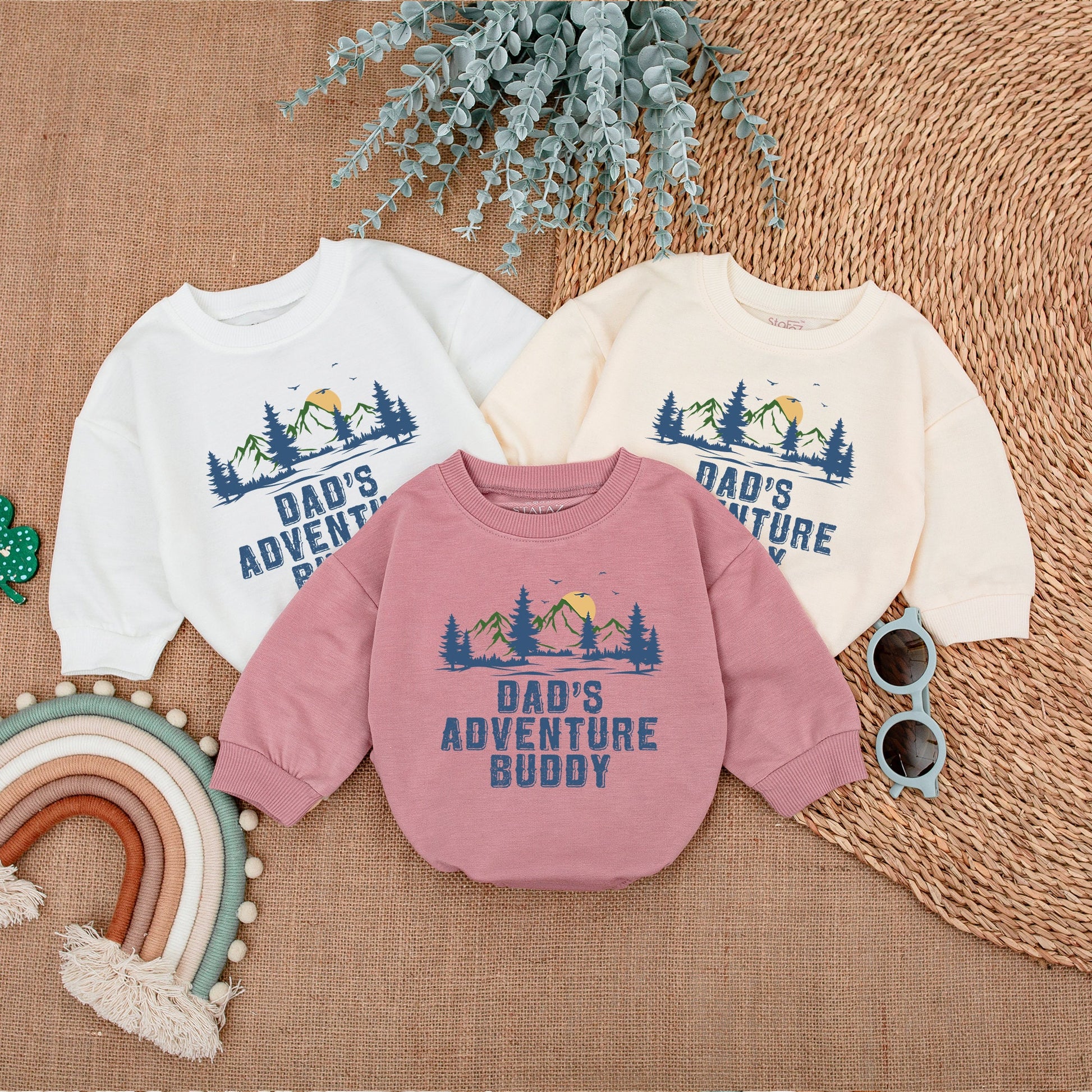 Dad's Adventure Buddy Baby Romper with Nature Trees Mountains Sun Print Outdoorsy Playful Bodysuit Newborn Boy Girl Gift