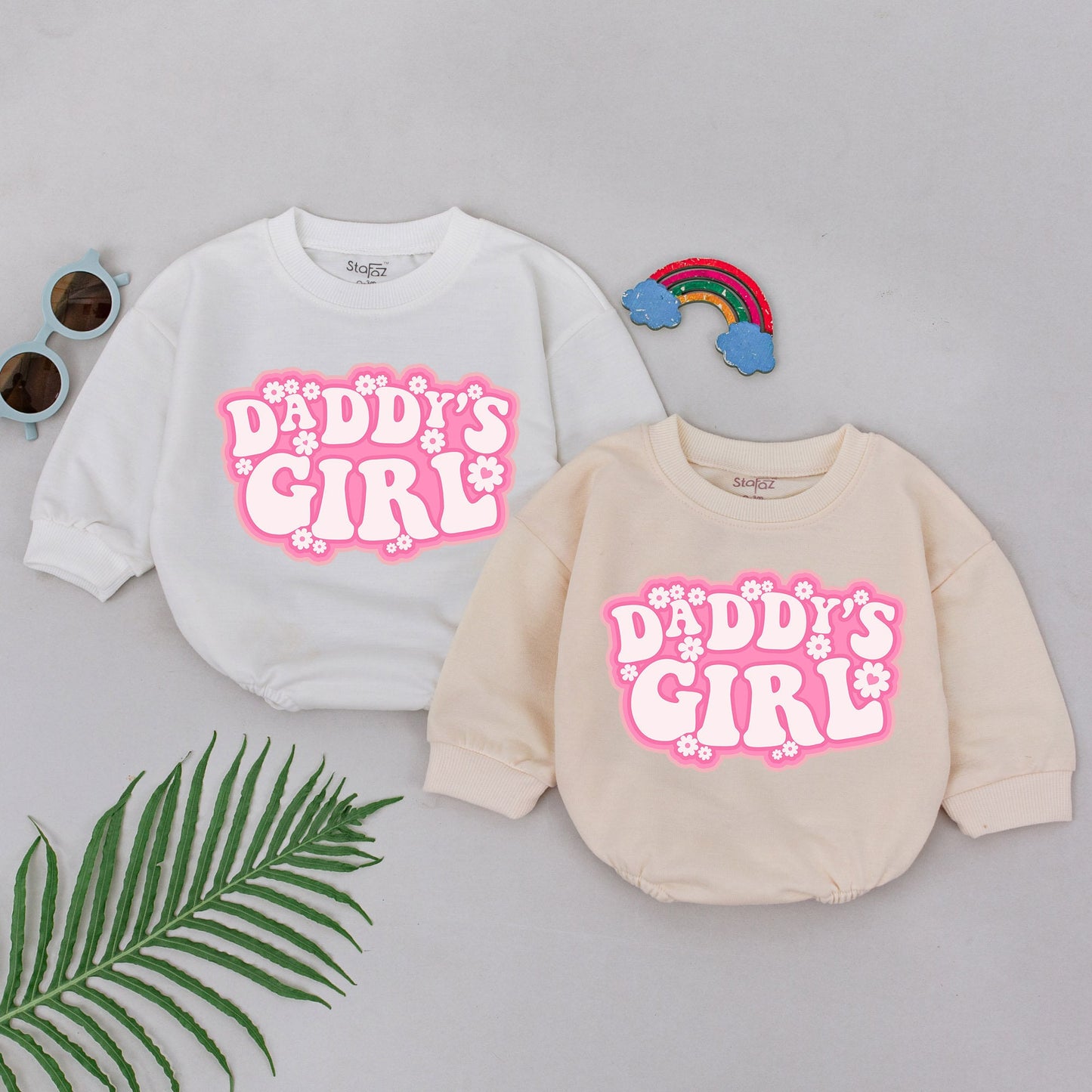 Daddy's Girl Romper Pink Floral Baby Outfit Retro Bubble Letter Design Soft Vintage Girl Clothes Newborn Baby Shower Gift Idea