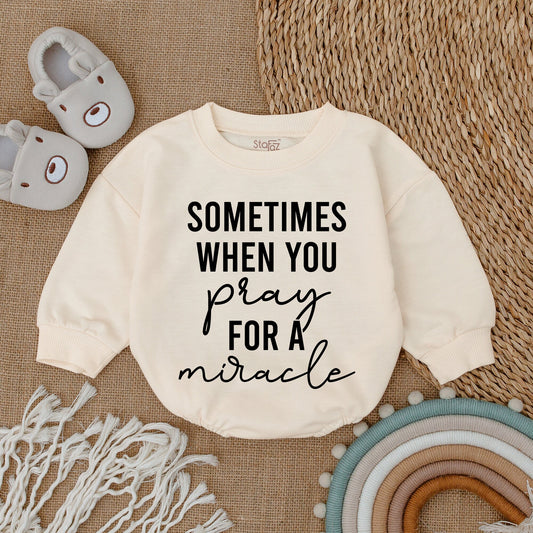 God Gives You Two Twins Brother Baby Romper Set Christian Pregnancy Announcement Gift, Modern Bubble Sweatshirt Outfit Cursive Pray Miracle Design Soft Cotton Newborn Clothes