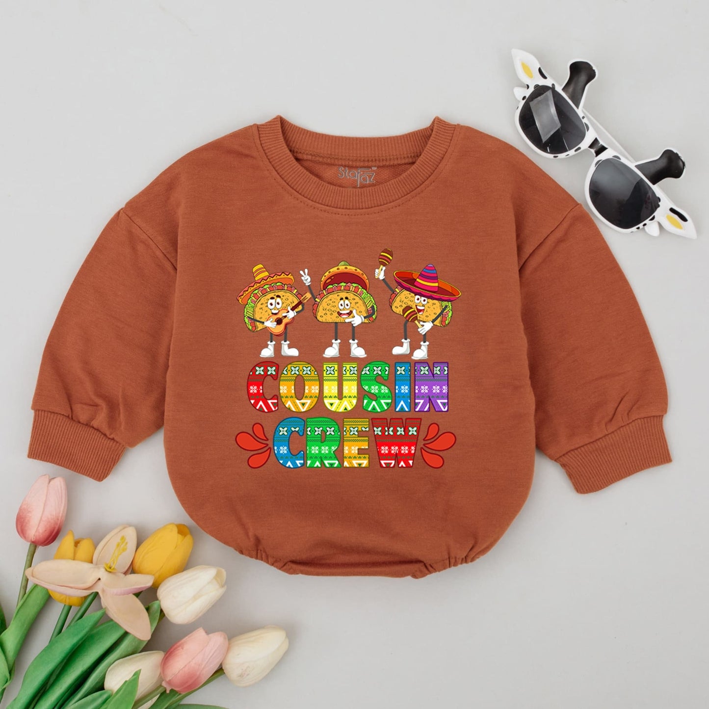 Colorful Cousin Crew Taco Baby Romper Fiesta Cinco de Mayo Outfit with Sombrero Tacos & Musical Instruments Cake Smash Mexican Infant Bodysuit