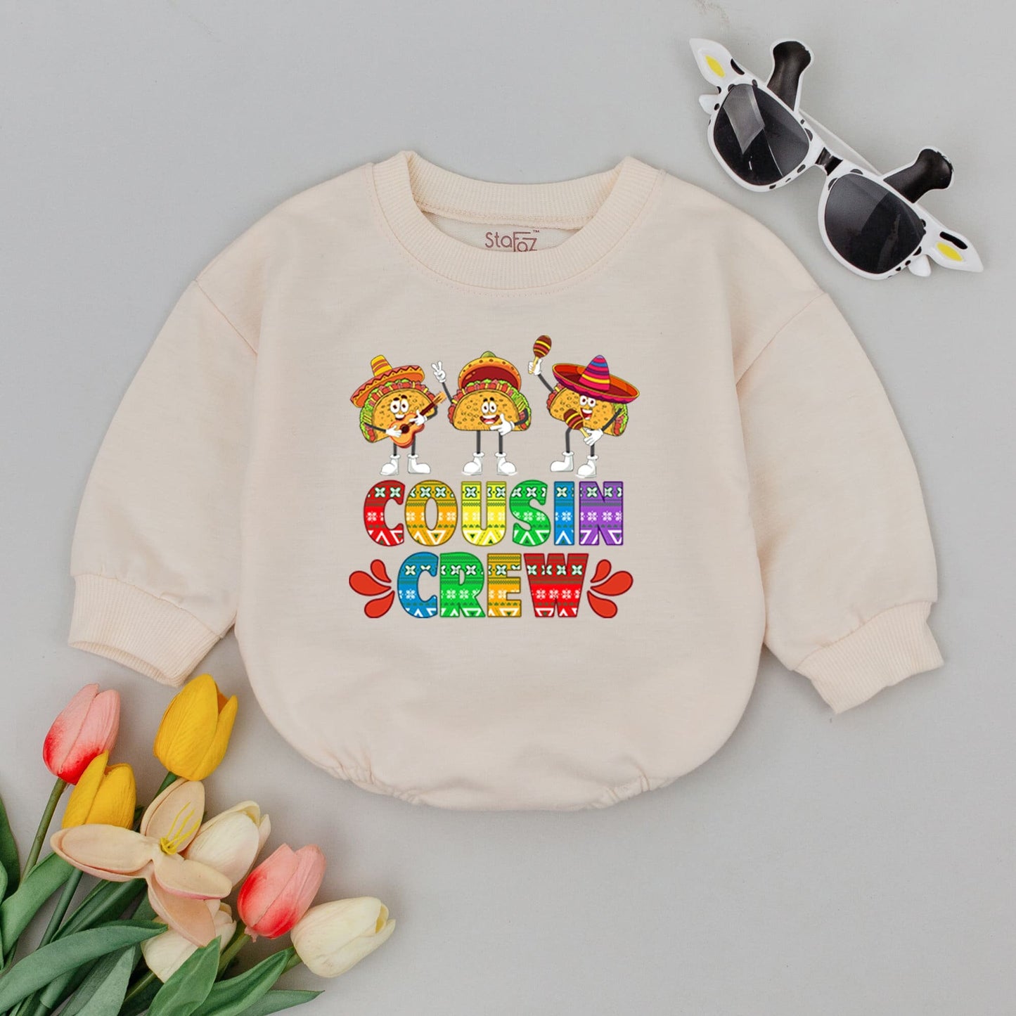Colorful Cousin Crew Taco Baby Romper Fiesta Cinco de Mayo Outfit with Sombrero Tacos & Musical Instruments Cake Smash Mexican Infant Bodysuit