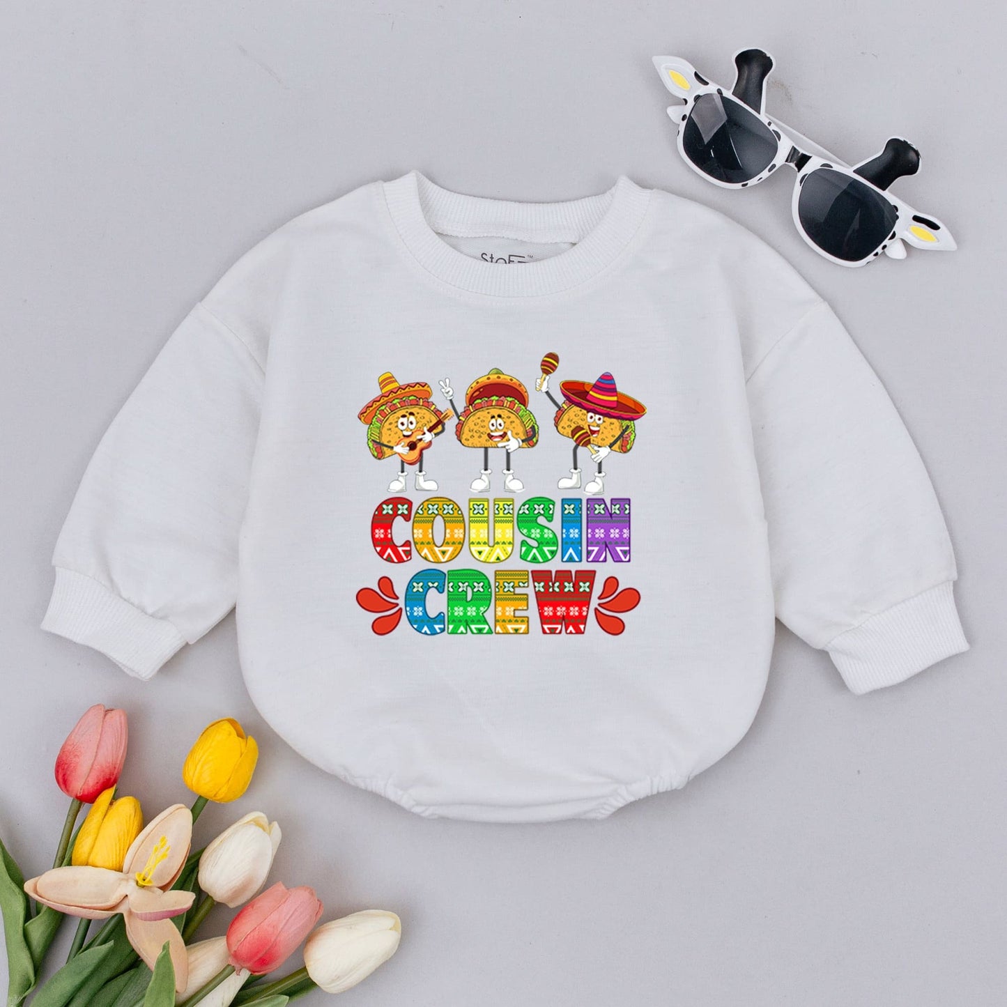 Colorful Cousin Crew Taco Baby Romper Fiesta Cinco de Mayo Outfit with Sombrero Tacos & Musical Instruments Cake Smash Mexican Infant Bodysuit