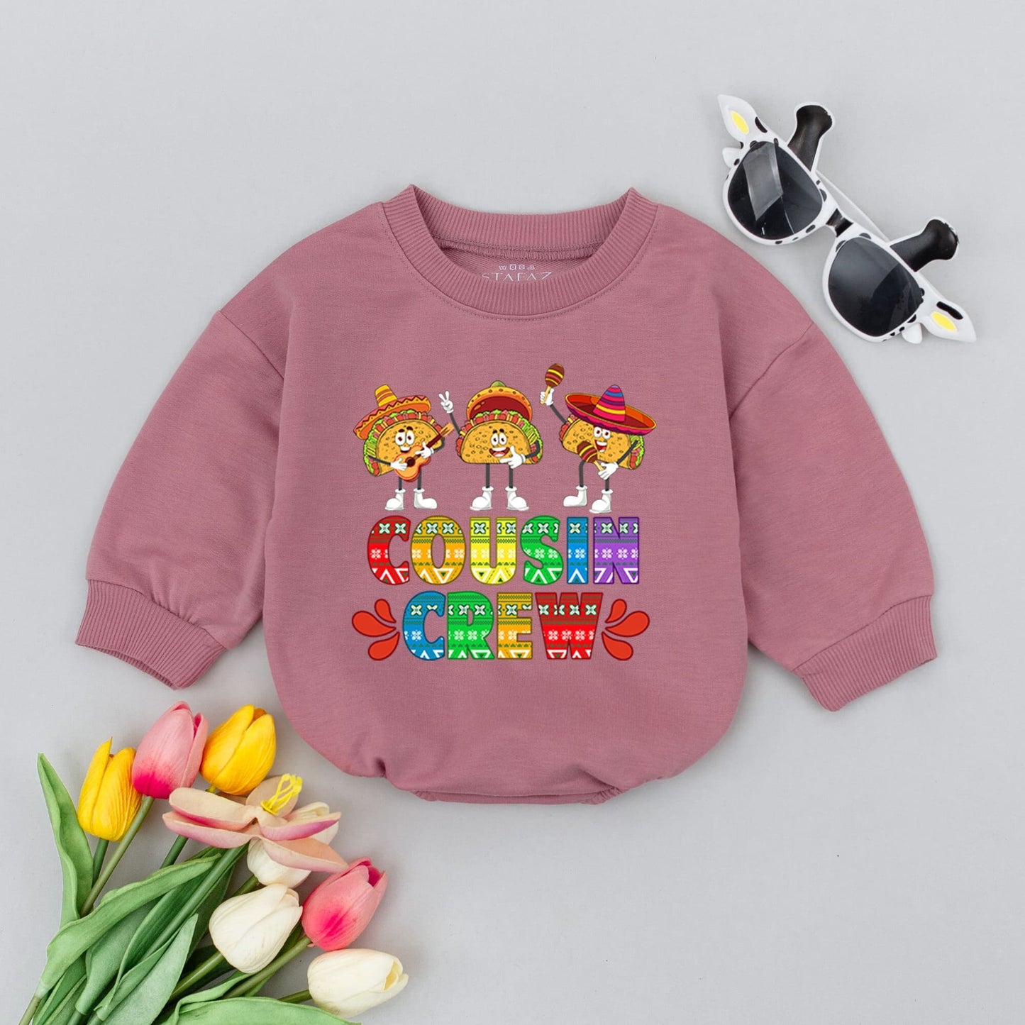 Colorful Cousin Crew Taco Baby Romper Fiesta Cinco de Mayo Outfit with Sombrero Tacos & Musical Instruments Cake Smash Mexican Infant Bodysuit