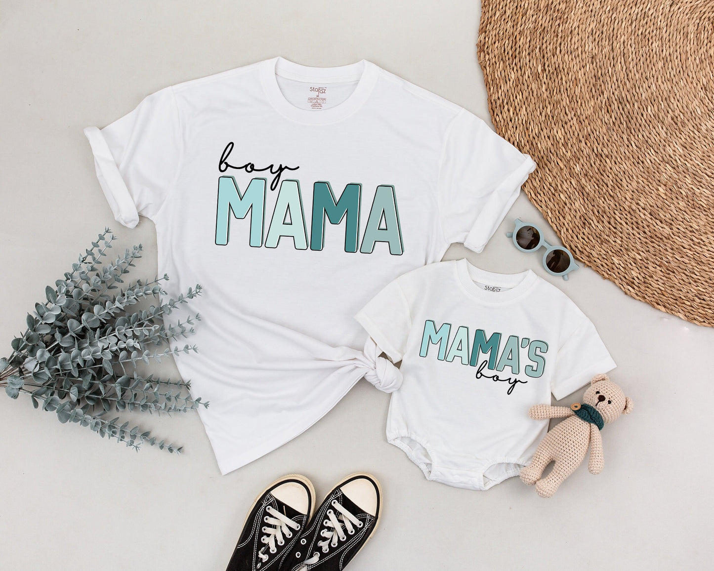 Boy Mama Mamas Boy Matching Shirts for Mom & Son Modern Playful Blue Block Letters Cursive Boy Design Toddler Tee Baby Shower Gift Family Outfit