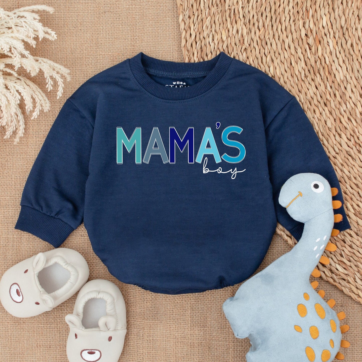 My Mama's Boy Era Romper Blue Tones Baby Bodysuit Modern Playful Infant Outfit New Mom Gift for Baby Shower Coming Home