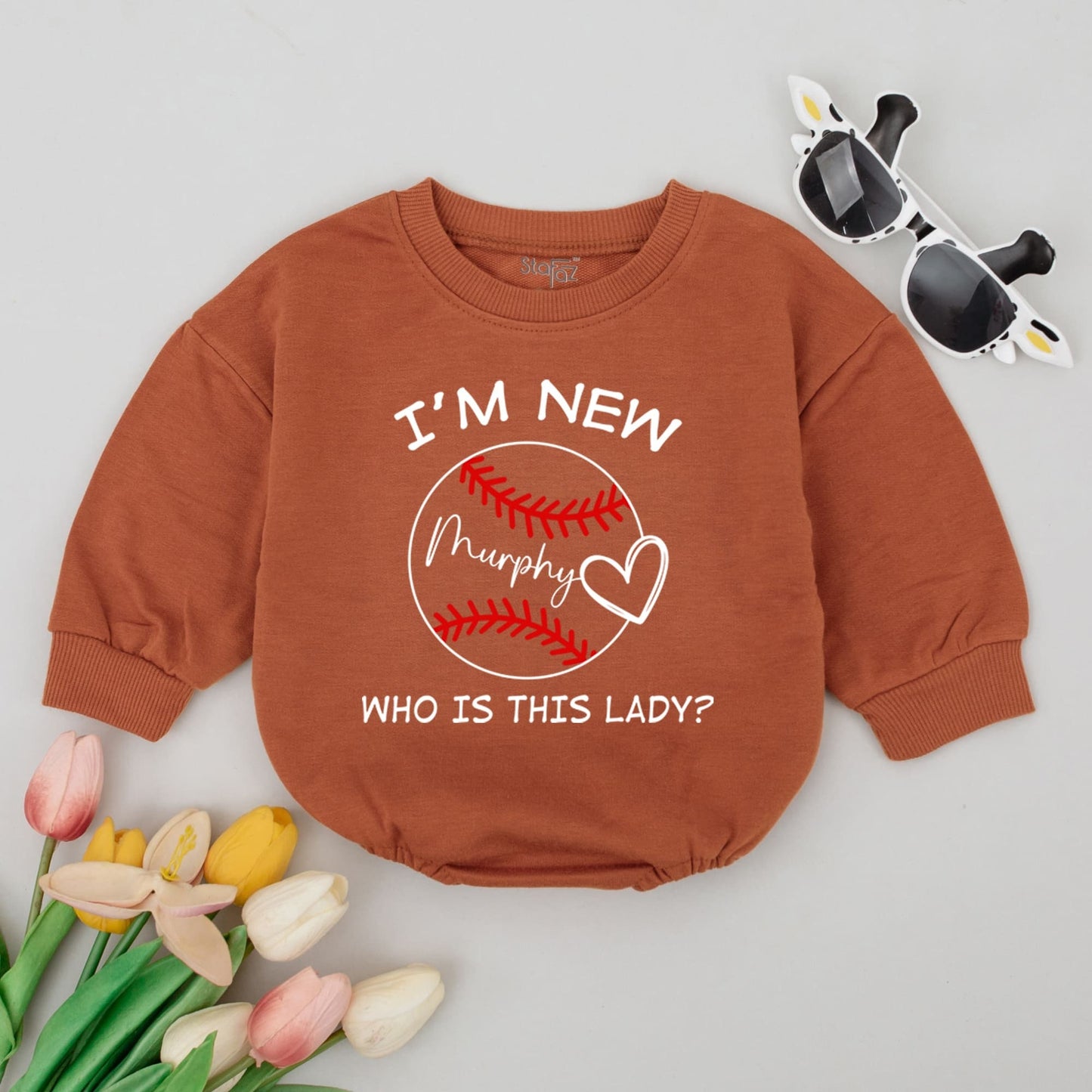 Baseball Baby Romper Funny 'I'M NEW' Murphy 'WHO IS THIS LADY?' Print Game Day Bodysuit Infant Pregnancy Reveal Sporty Outfit Gift