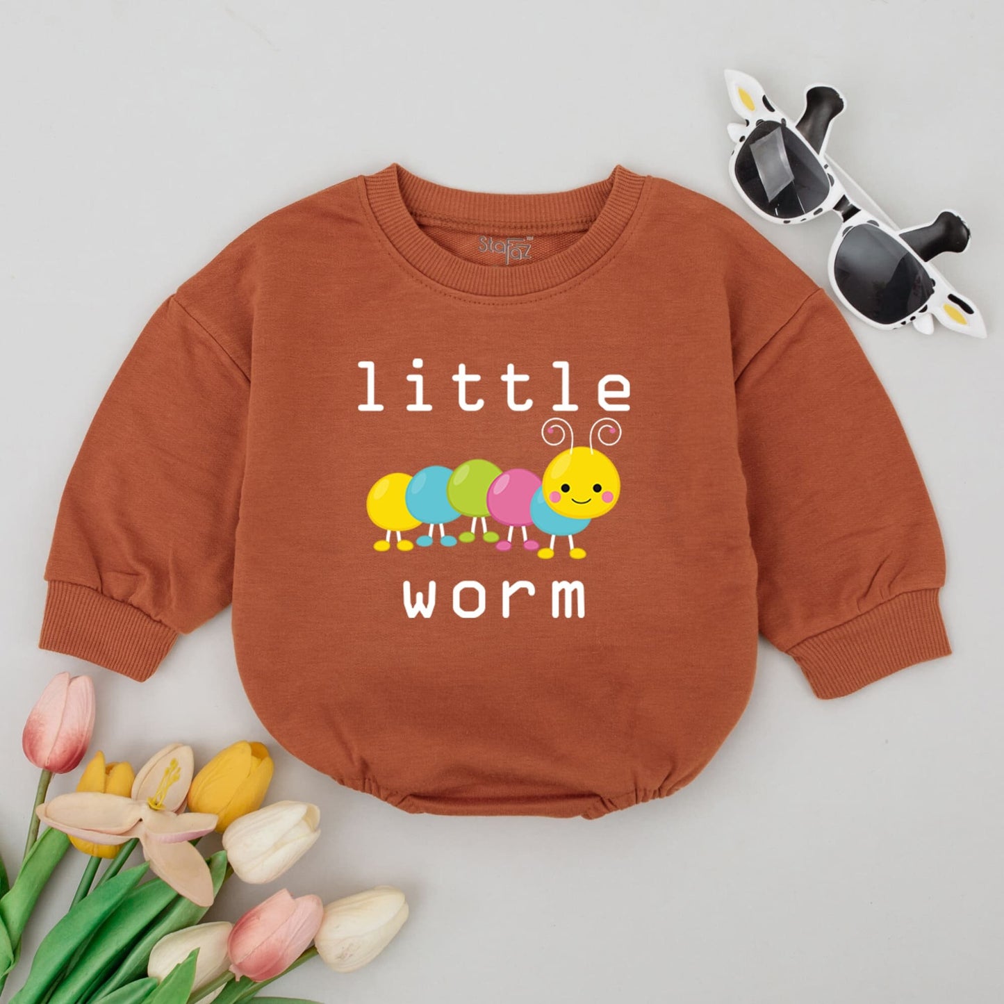 Little Worm Colorful Baby Romper Playful Cartoon Animal Bodysuit Minimalist Yellow Blue Green Pink Segmented Infant Gift Cute Soft Cotton