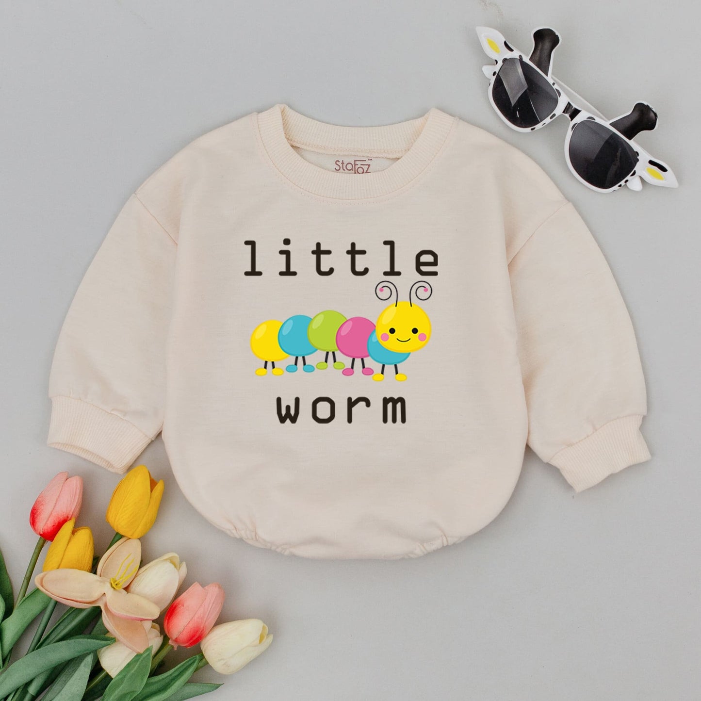 Little Worm Colorful Baby Romper Playful Cartoon Animal Bodysuit Minimalist Yellow Blue Green Pink Segmented Infant Gift Cute Soft Cotton