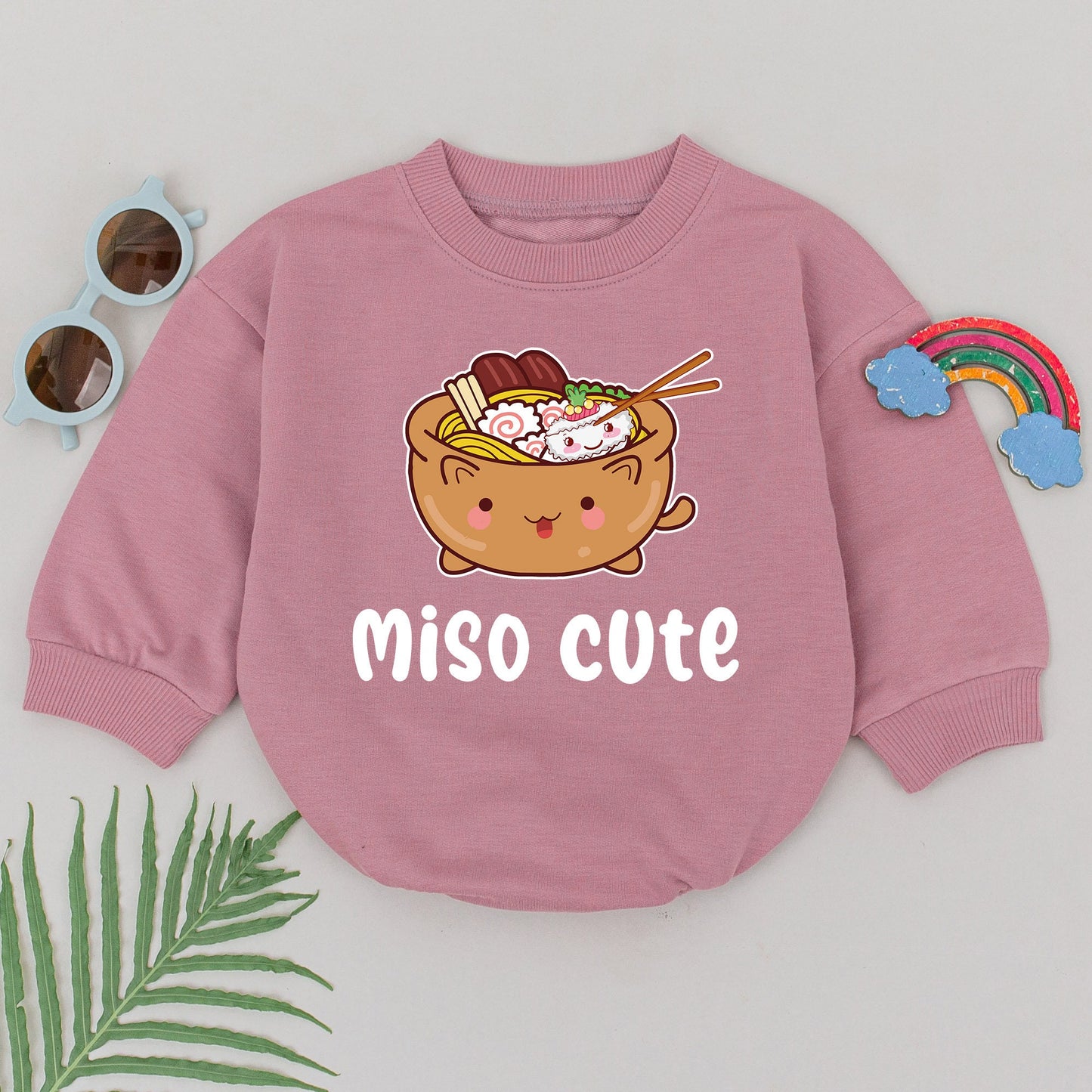 Miso Cute Baby Romper for Girls Boys Smiling Cartoon Miso Soup Bodysuit Noodles Tofu Seaweed Asian Food Newborn Shower Gift Minimalist Outfit