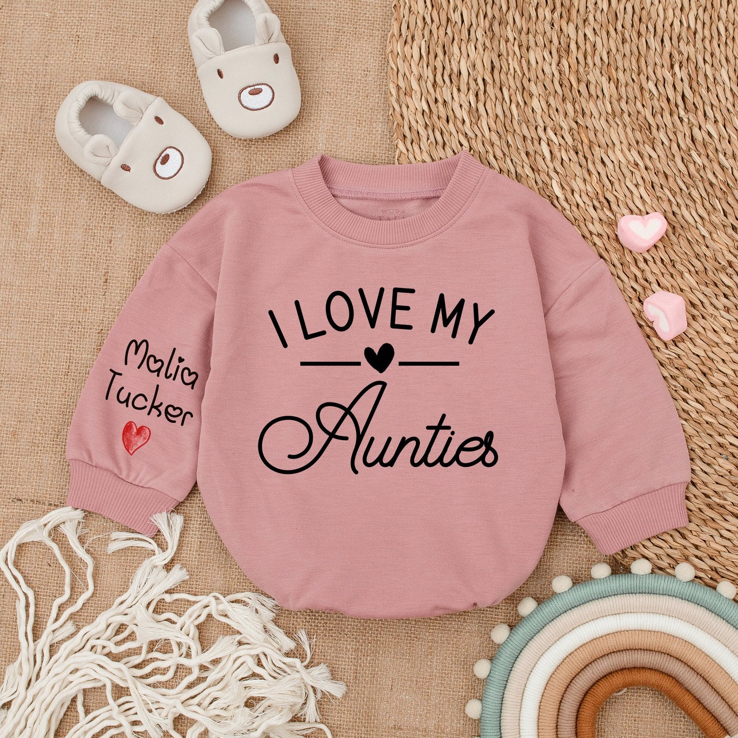 I Love My Aunties Custom Baby Romper with Name Sleeve Newborn Bodysuit Cute Gift from Auntie Pregnancy Announcement Baby Girl Boy Outfit