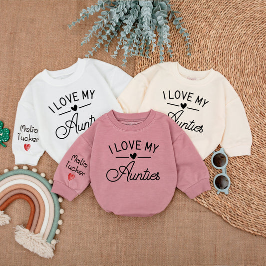 I Love My Aunties Custom Baby Romper with Name Sleeve Newborn Bodysuit Cute Gift from Auntie Pregnancy Announcement Baby Girl Boy Outfit