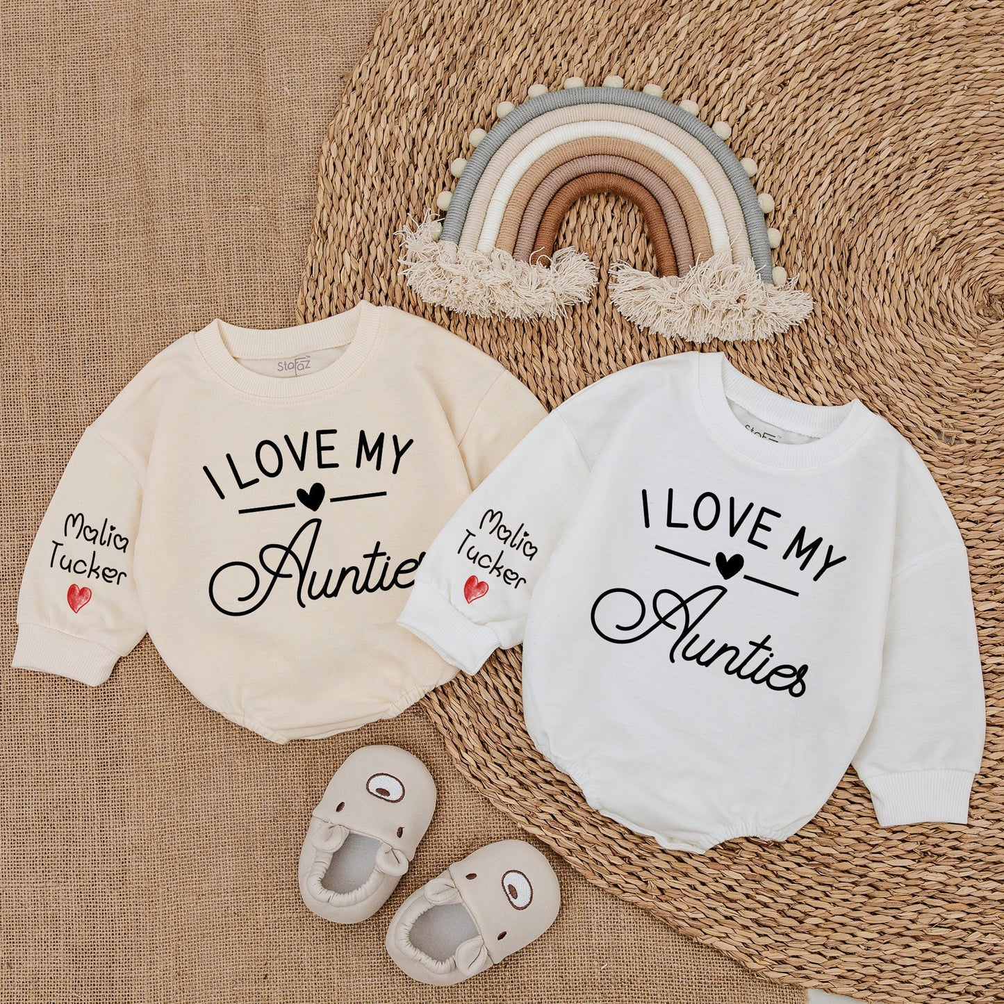 I Love My Aunties Custom Baby Romper with Name Sleeve Newborn Bodysuit Cute Gift from Auntie Pregnancy Announcement Baby Girl Boy Outfit