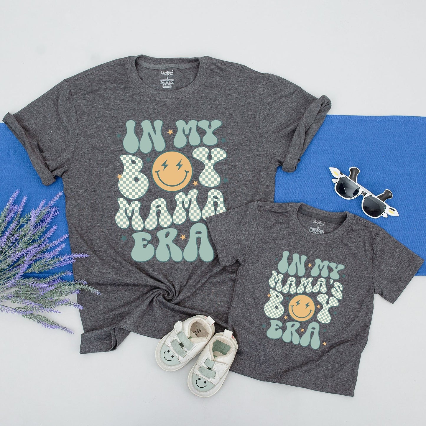 Matching Retro In My Boy Mama Era Shirt with Mamas Boy Era Design, Playful Checkerboard Mama Tee Lightning Star Vintage Gift New Boy Mama