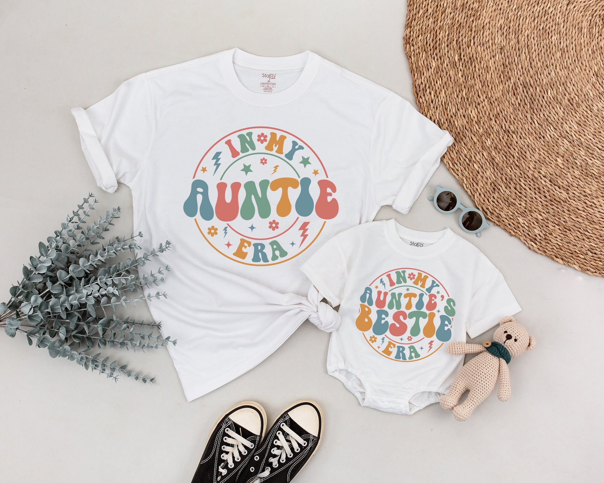 In My Auntie Era Matching Shirt & Personalized Bestie Baby Tee Vintage Pastel Pink Green Blue Family Outfits Comfortable Cotton Aunt Niece Gifts