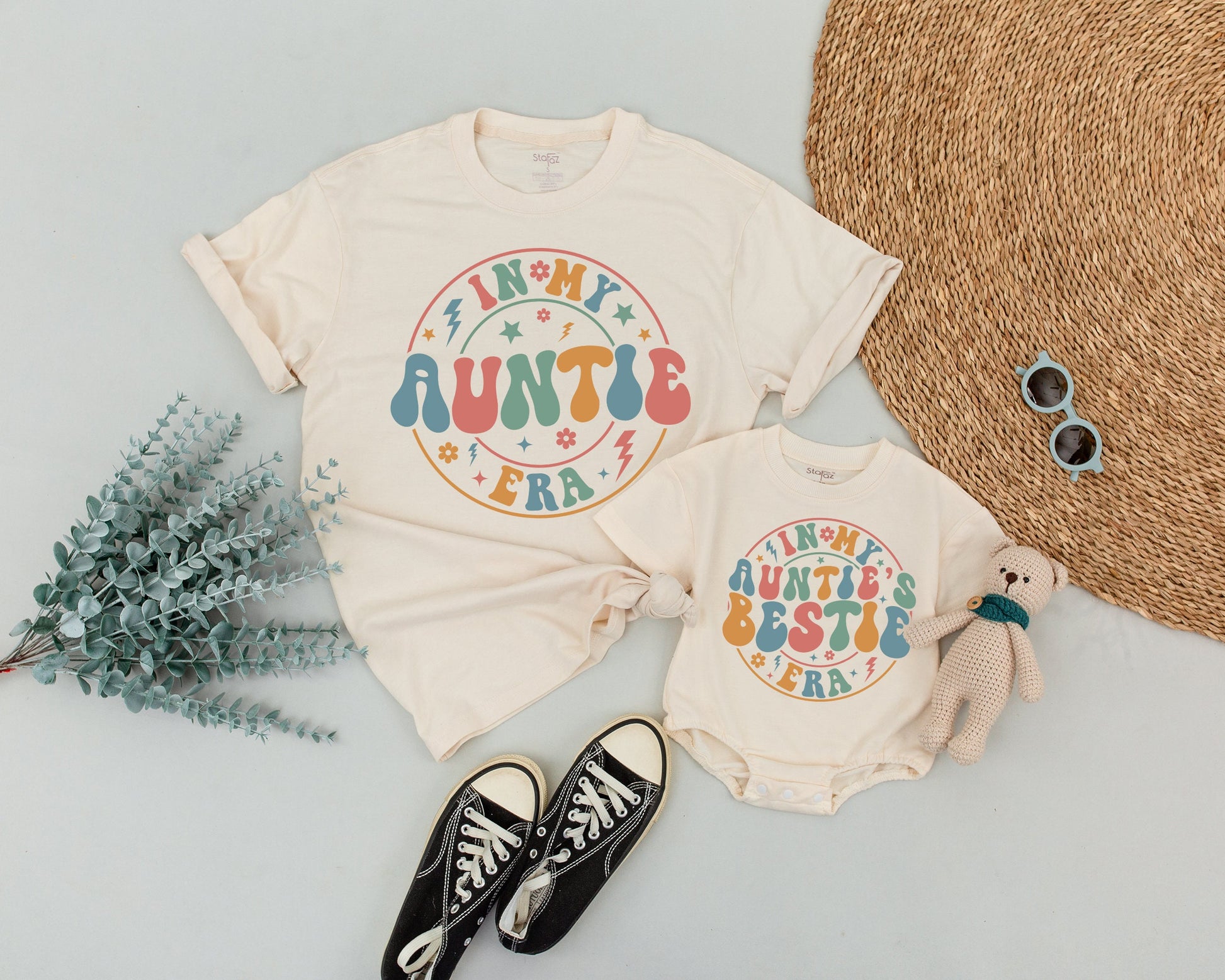 In My Auntie Era Matching Shirt & Personalized Bestie Baby Tee Vintage Pastel Pink Green Blue Family Outfits Comfortable Cotton Aunt Niece Gifts