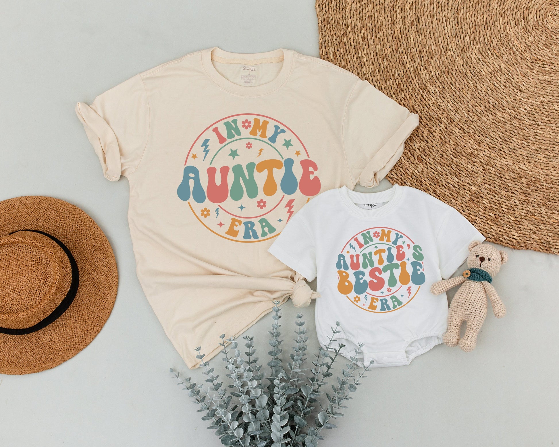 In My Auntie Era Matching Shirt & Personalized Bestie Baby Tee Vintage Pastel Pink Green Blue Family Outfits Comfortable Cotton Aunt Niece Gifts