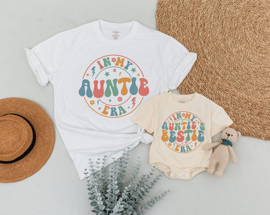 In My Auntie Era Matching Shirt & Personalized Bestie Baby Tee Vintage Pastel Pink Green Blue Family Outfits Comfortable Cotton Aunt Niece Gifts